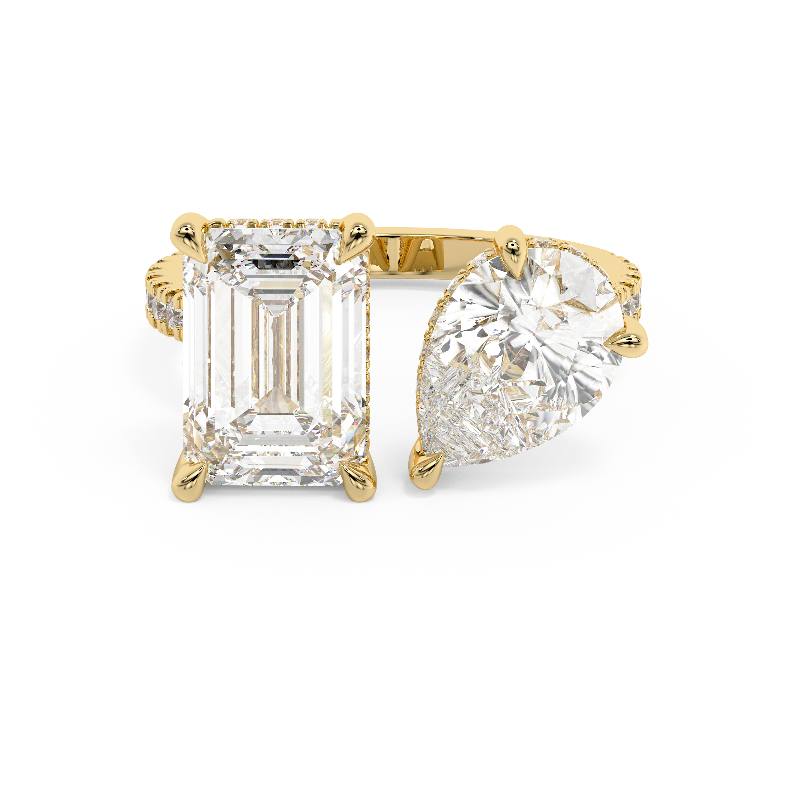 5 TCW Emerald & Pear Toi Et Moi Pave Lab Grown Diamond Engagement Ring