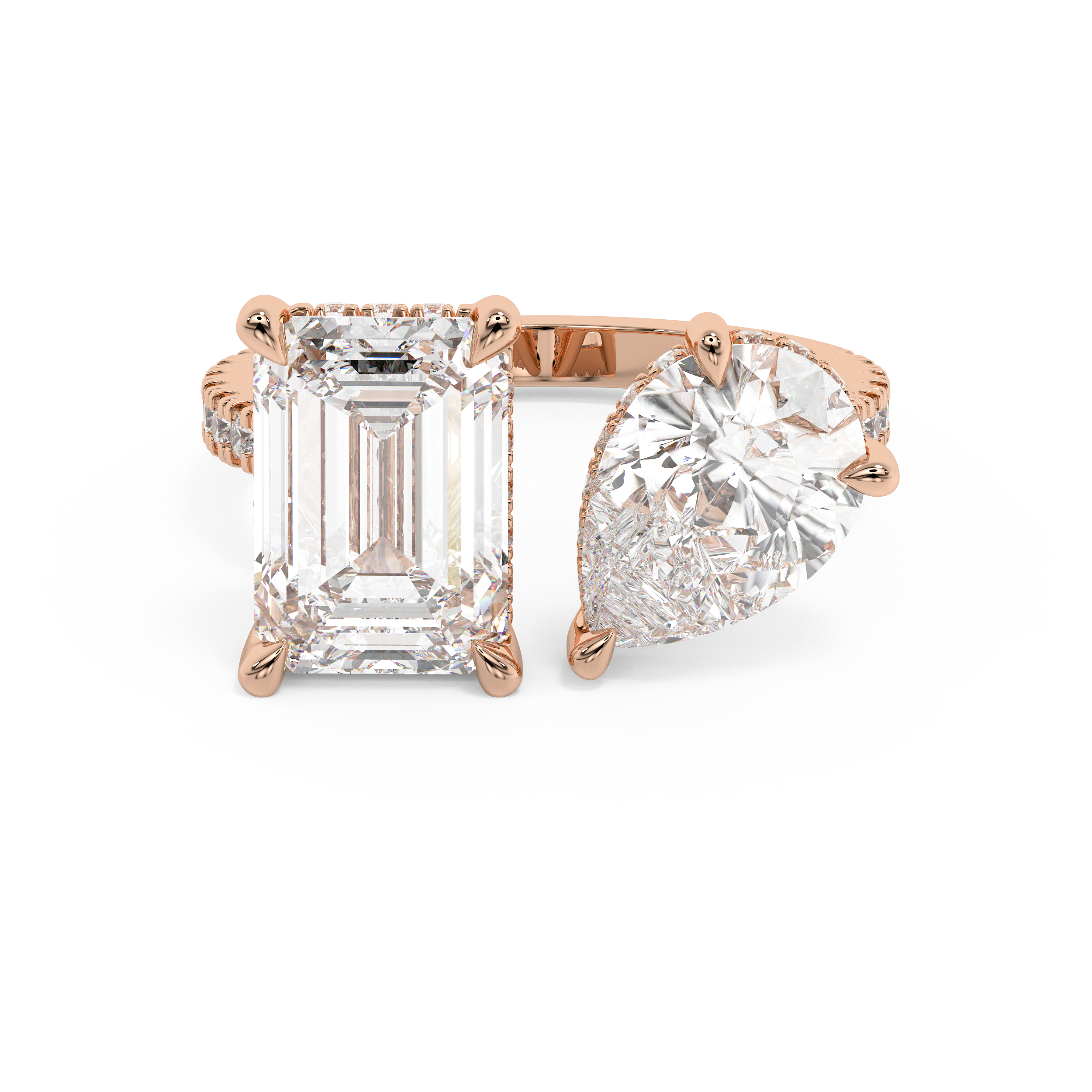 5 TCW Emerald & Pear Toi Et Moi Pave Lab Grown Diamond Engagement Ring