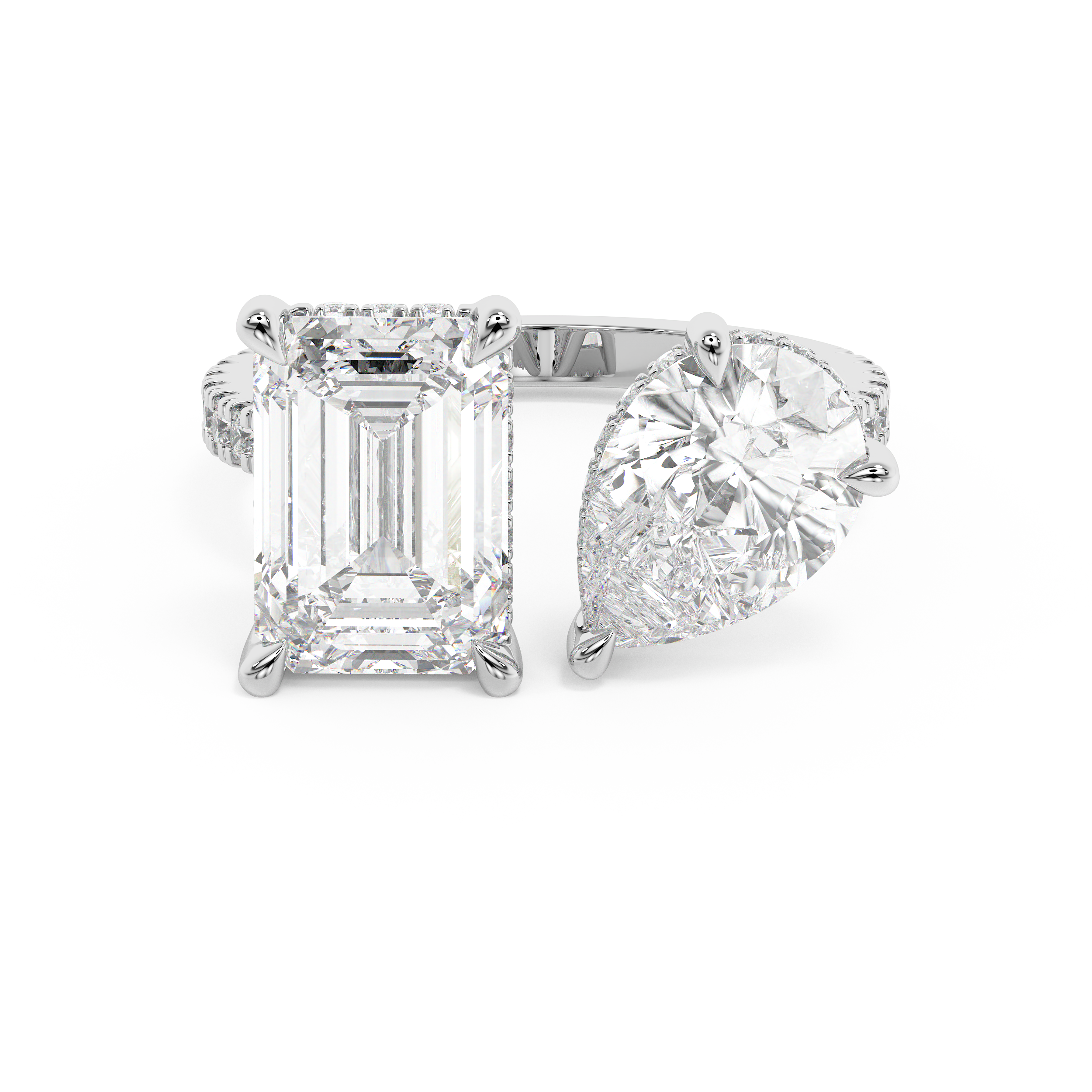 5 TCW Emerald & Pear Toi Et Moi Pave Lab Grown Diamond Engagement Ring