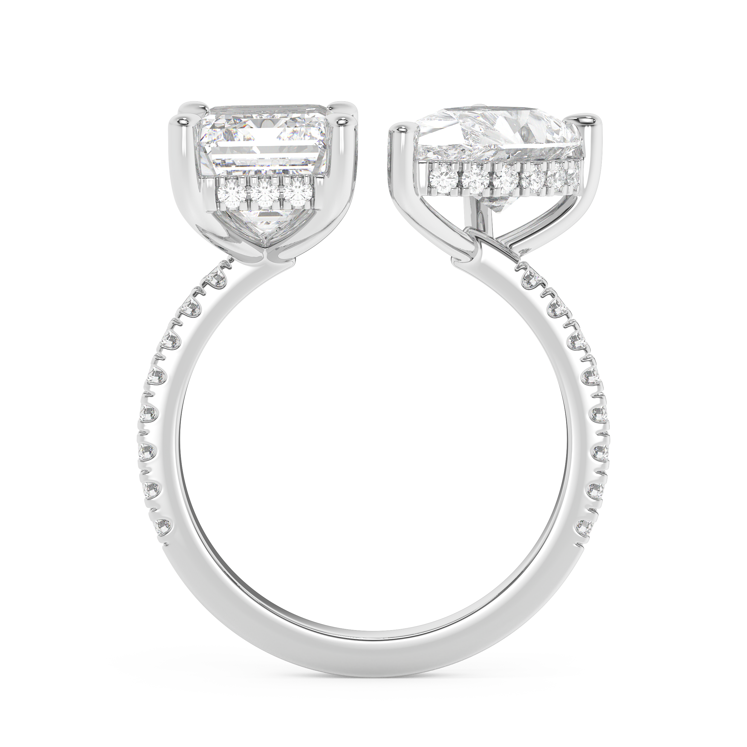 5 TCW Emerald & Pear Toi Et Moi Pave Lab Grown Diamond Engagement Ring
