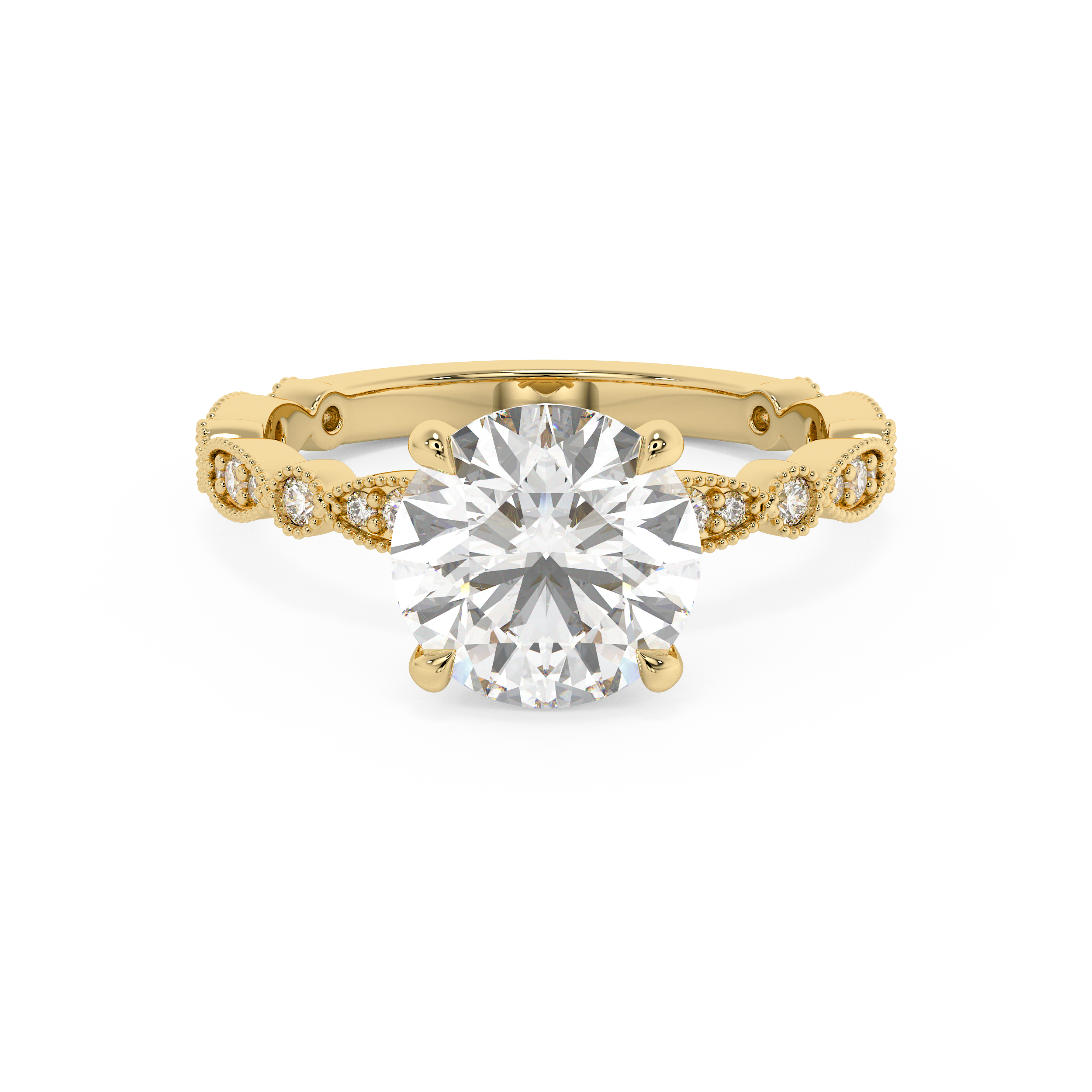 Round Milgrain Pave Lab Grown Diamond Engagement Ring
