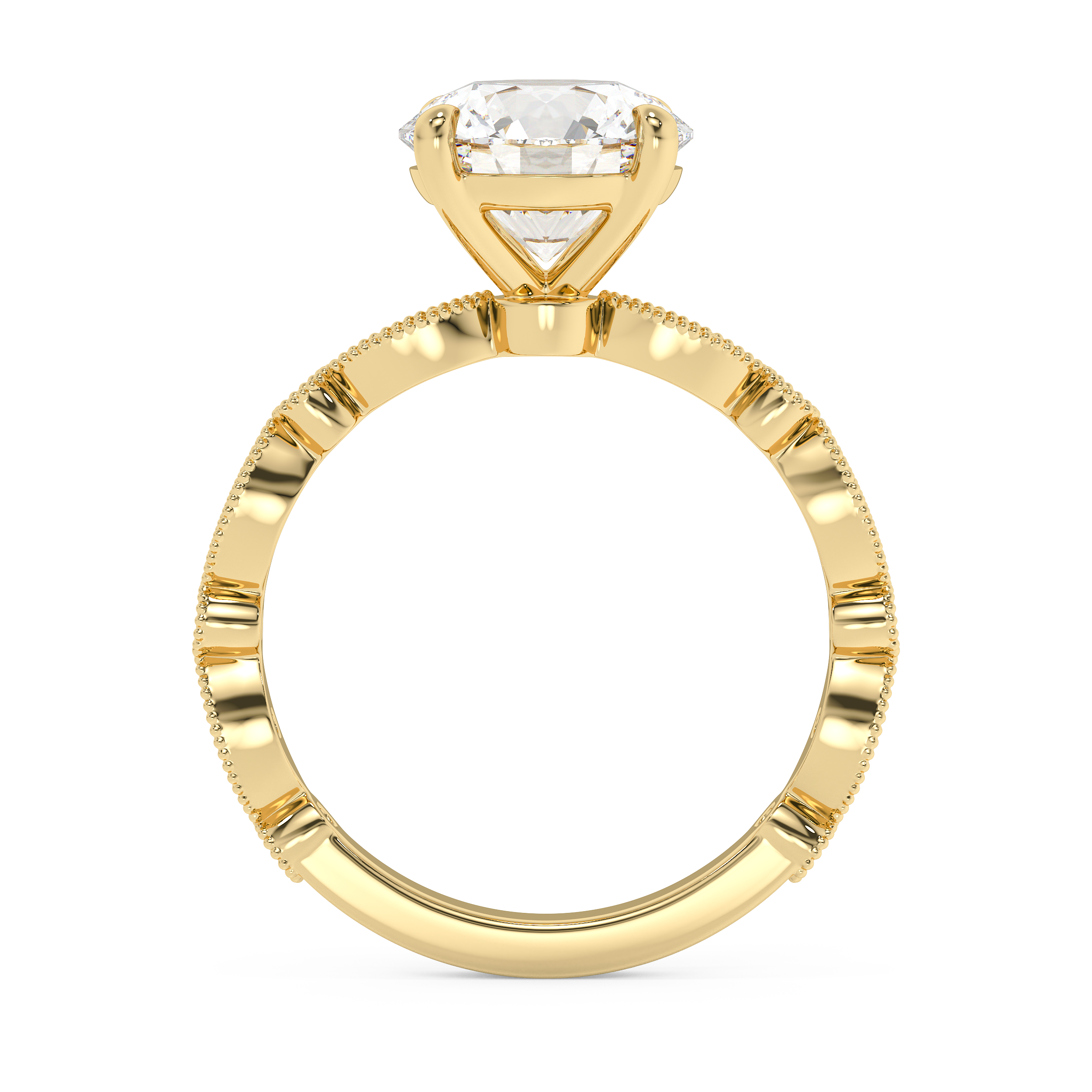 Round Milgrain Pave Lab Grown Diamond Engagement Ring