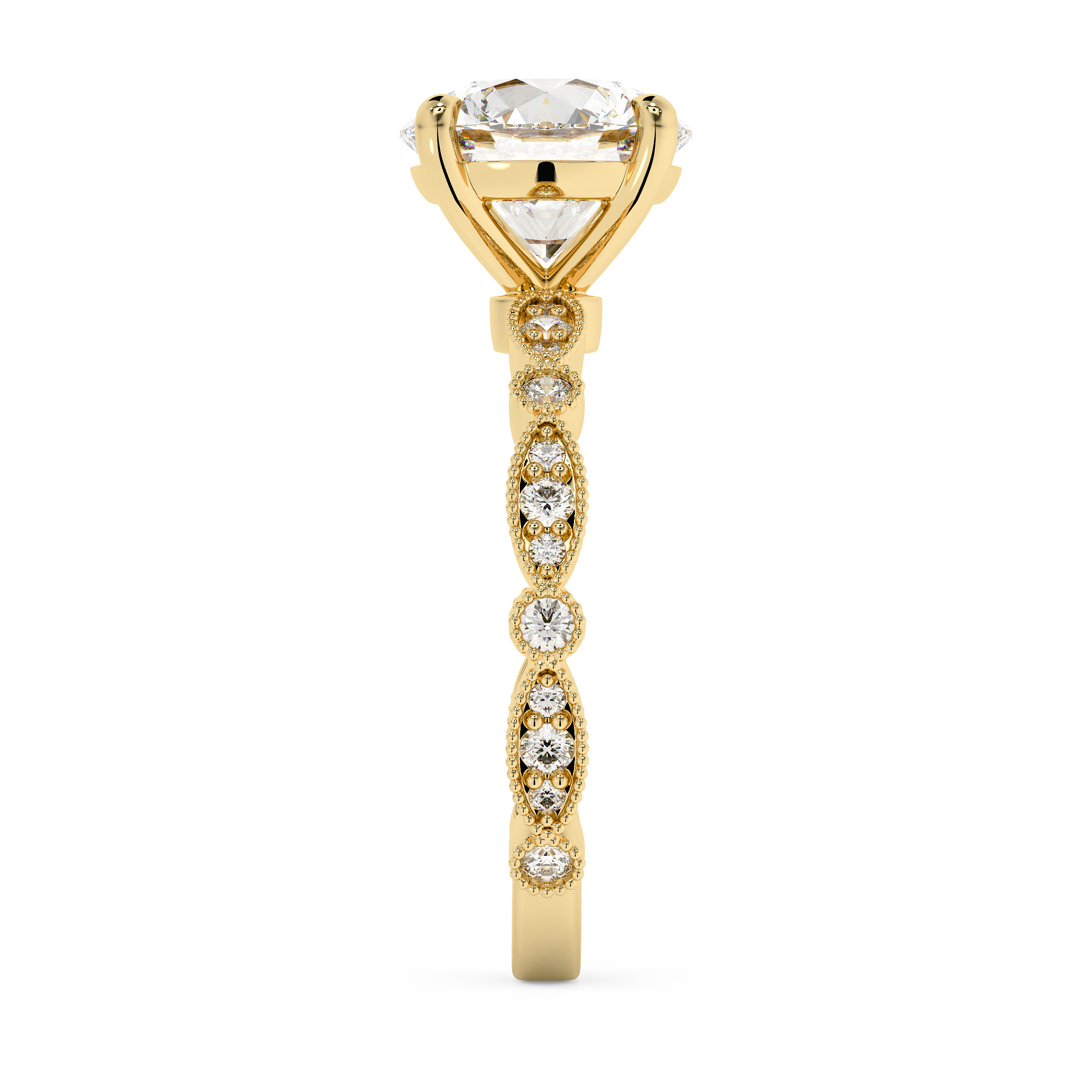 Round Milgrain Pave Lab Grown Diamond Engagement Ring