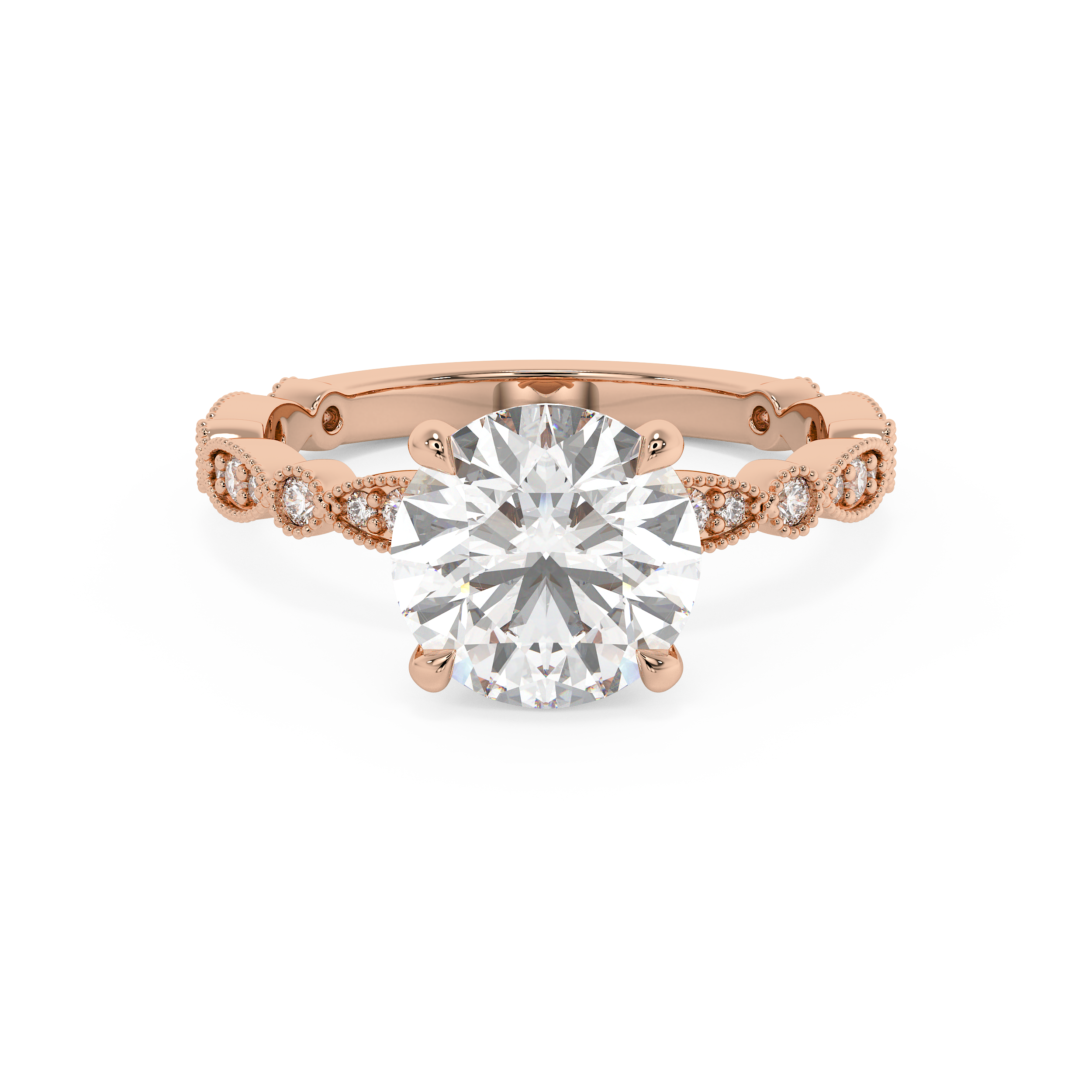 Round Milgrain Pave Lab Grown Diamond Engagement Ring