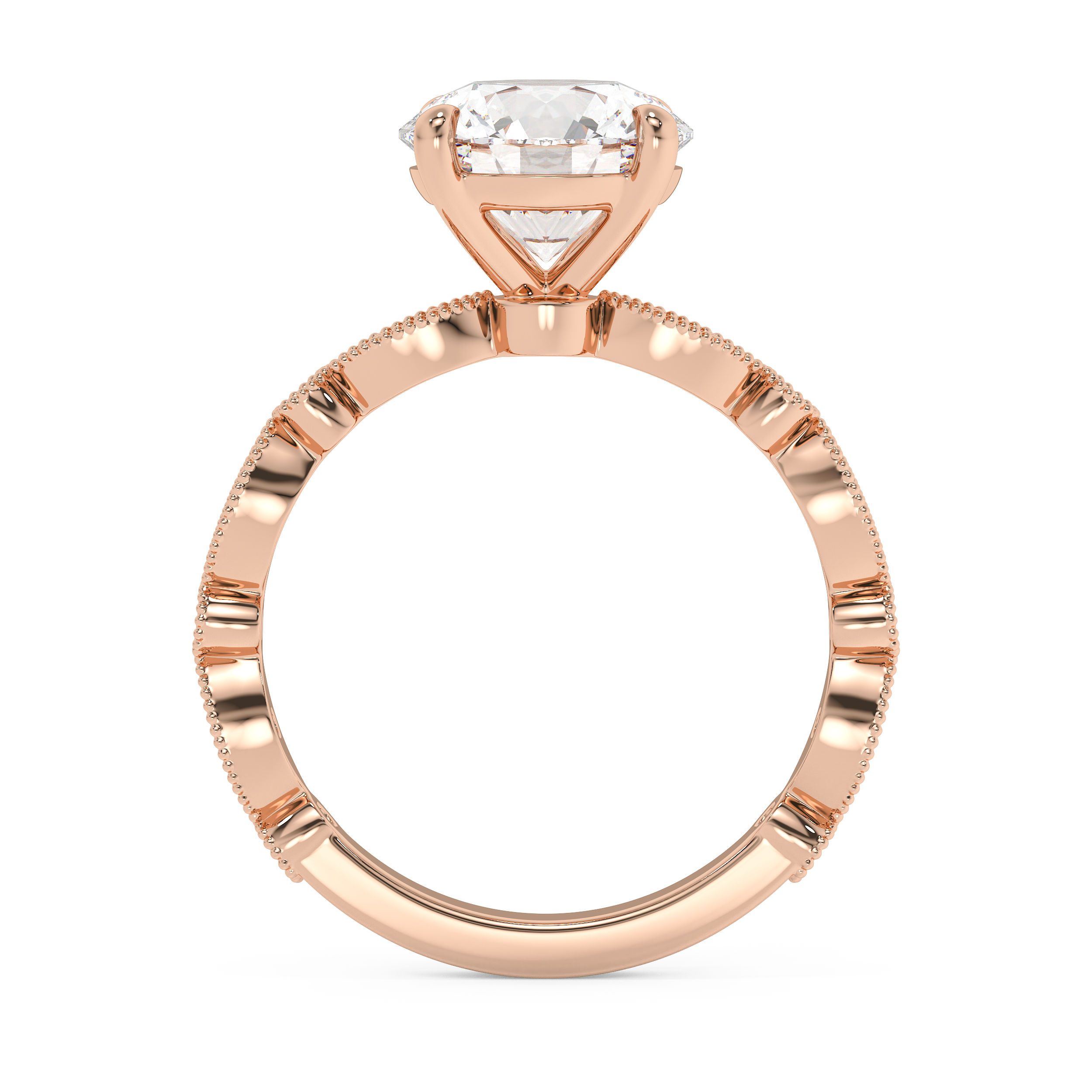 Round Milgrain Pave Lab Grown Diamond Engagement Ring