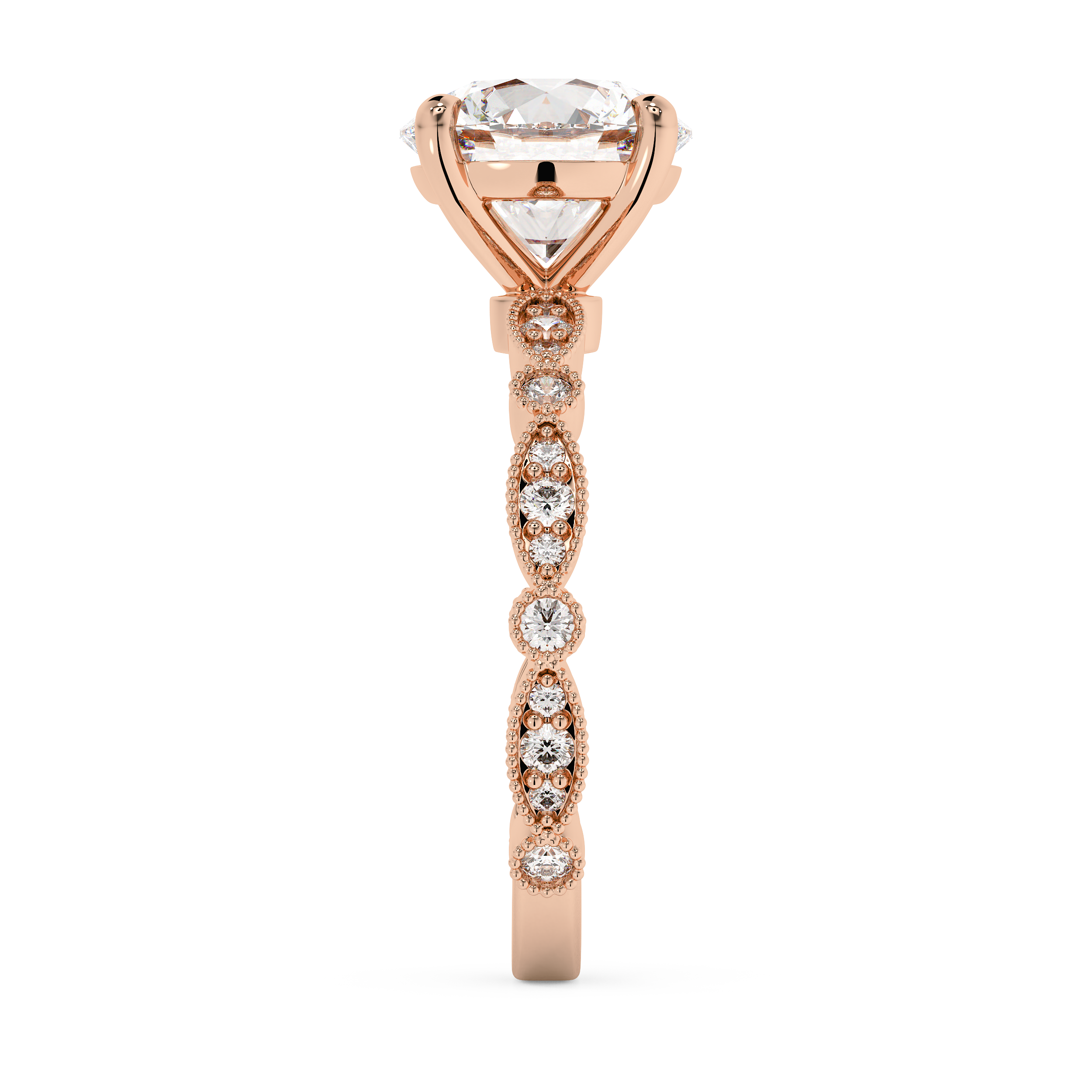 Round Milgrain Pave Lab Grown Diamond Engagement Ring