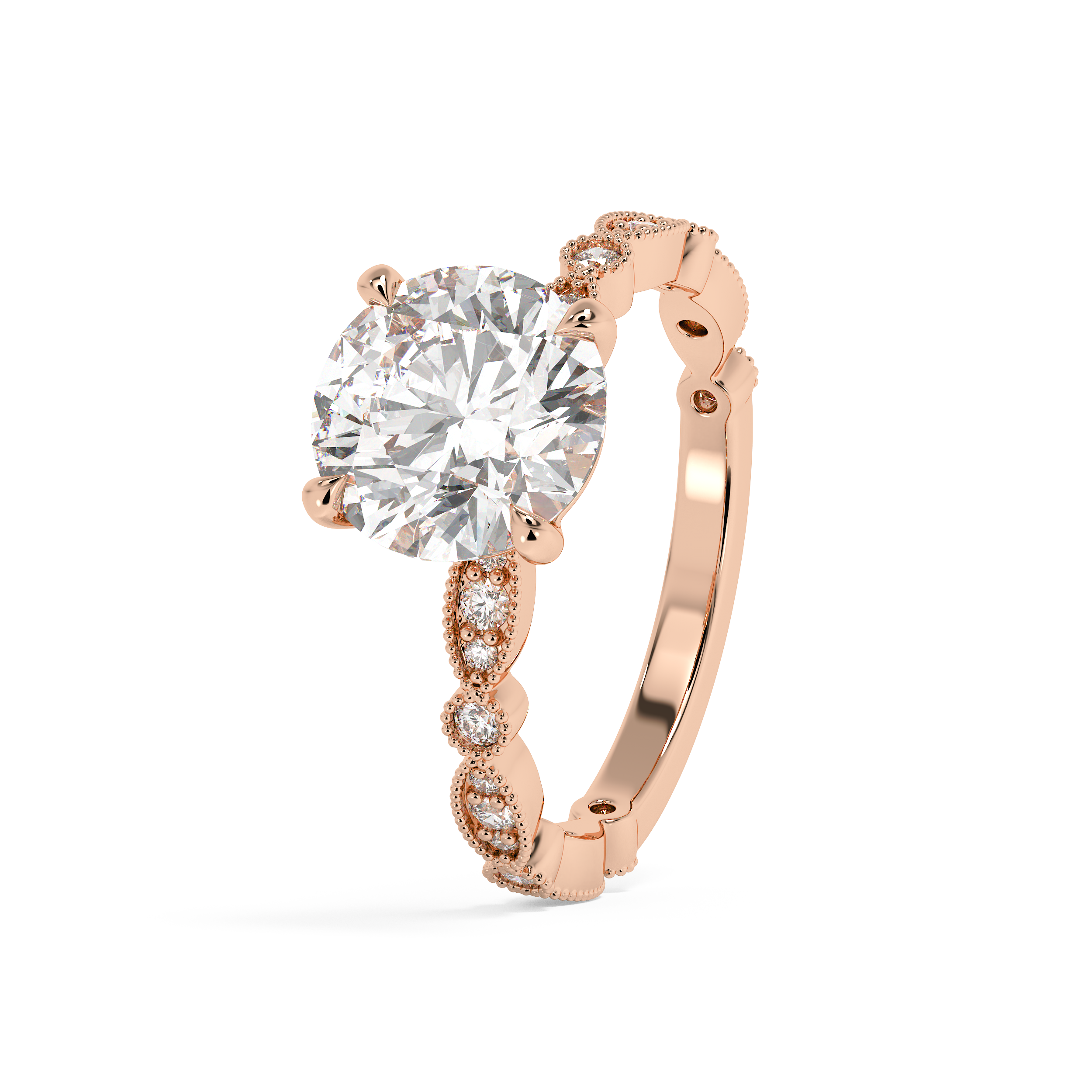 Round Milgrain Pave Lab Grown Diamond Engagement Ring