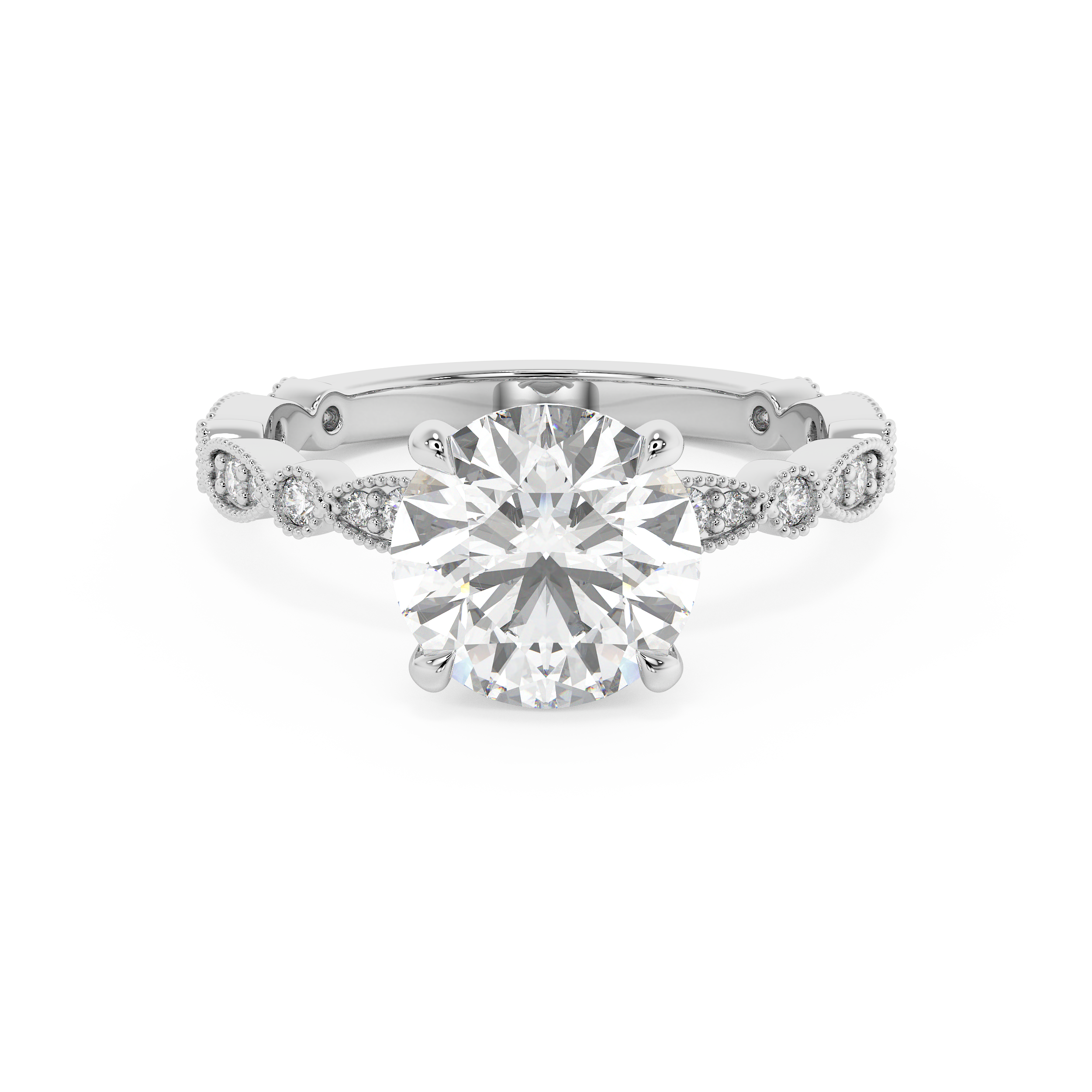Round Milgrain Pave Lab Grown Diamond Engagement Ring