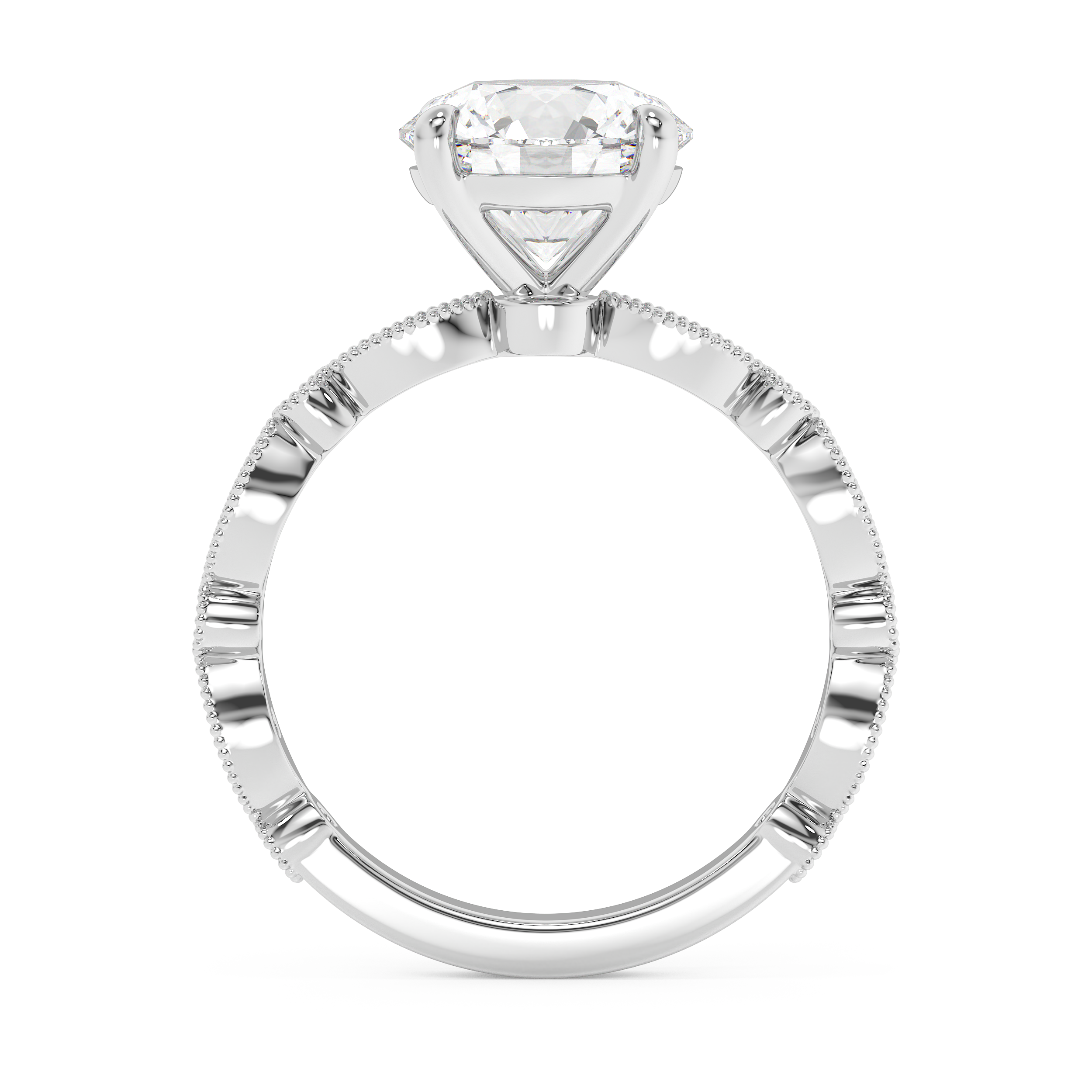 Round Milgrain Pave Lab Grown Diamond Engagement Ring