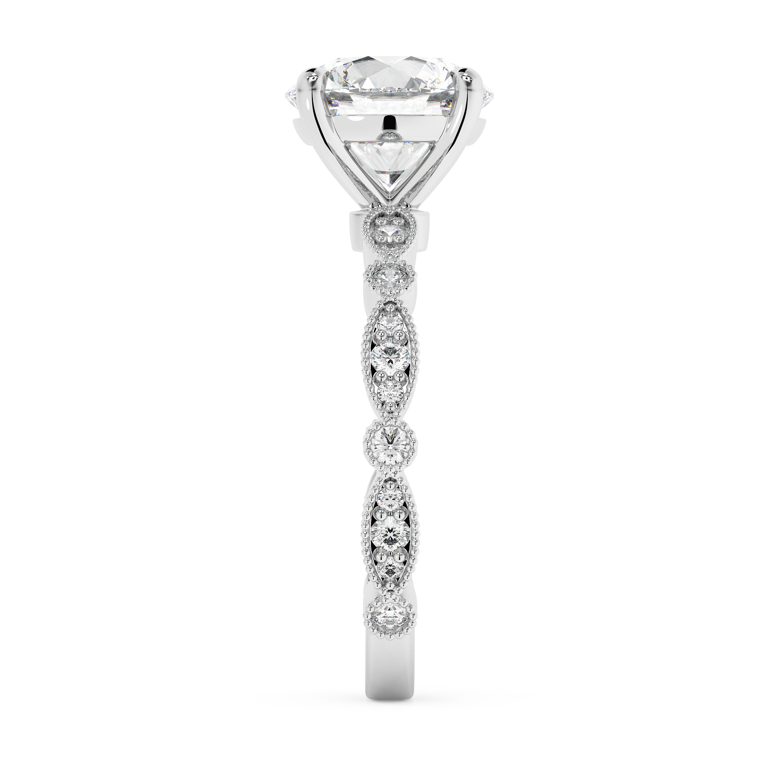 Round Milgrain Pave Lab Grown Diamond Engagement Ring