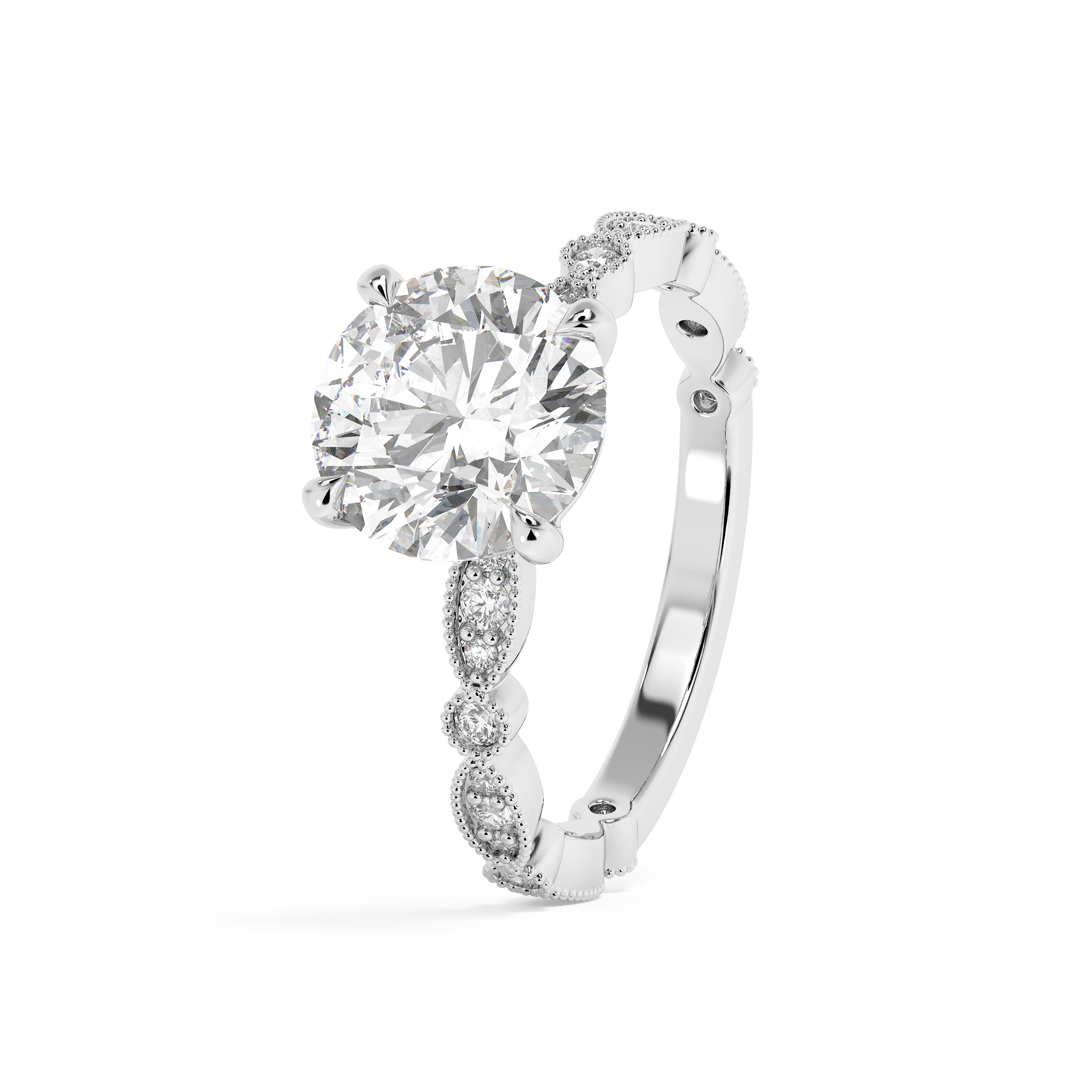 Round Milgrain Pave Lab Grown Diamond Engagement Ring
