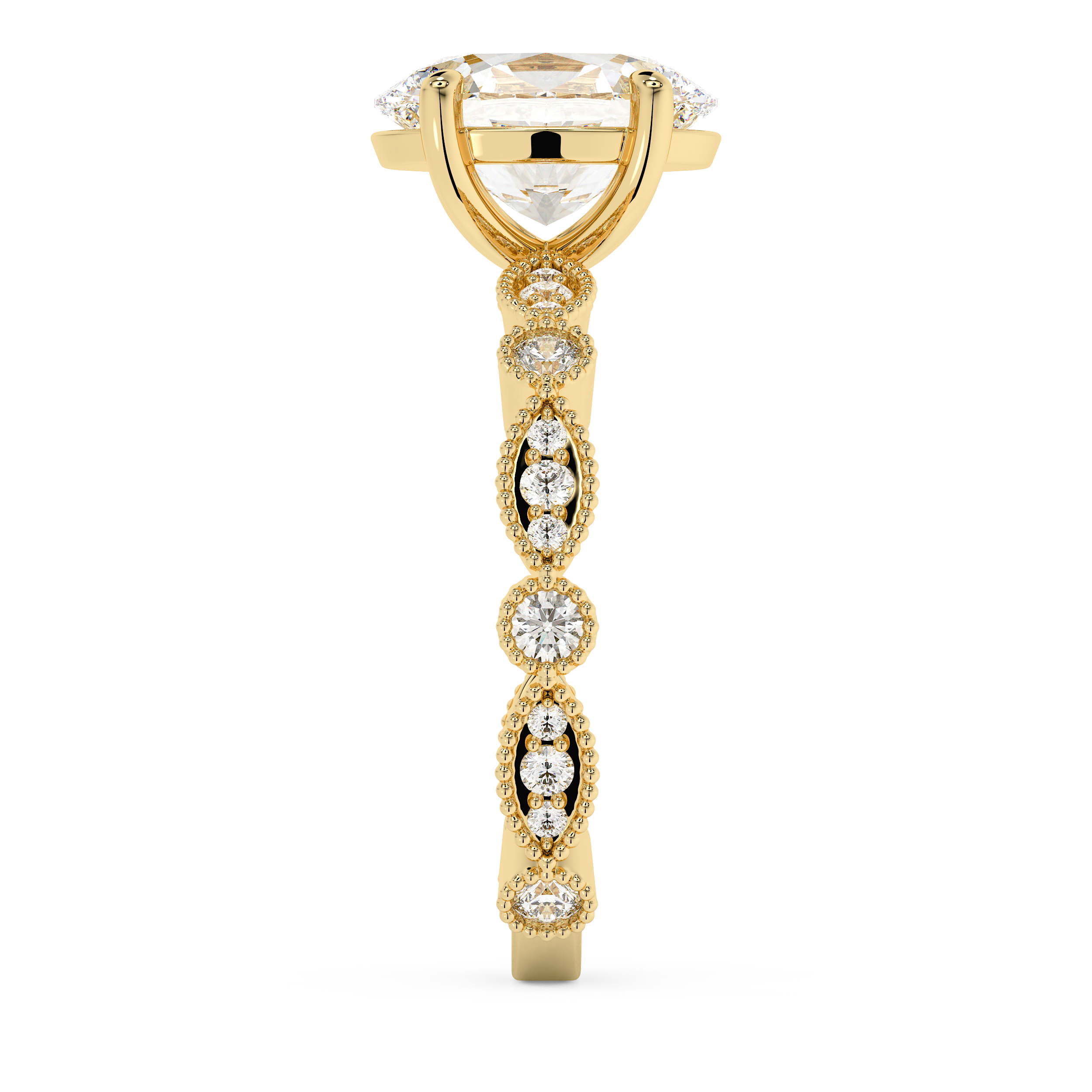 Oval Milgrain Pave Lab Grown Diamond Engagement Ring