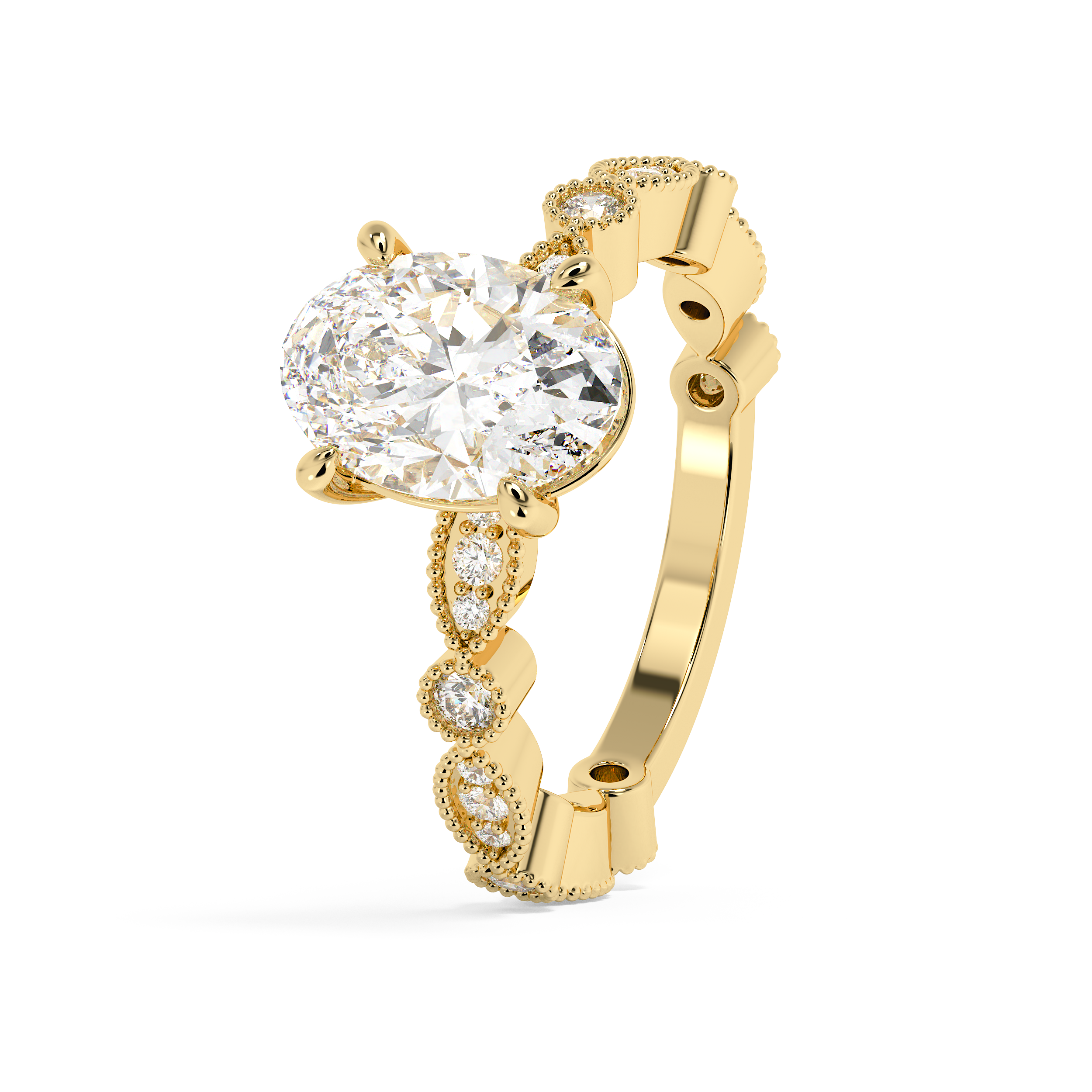 Oval Milgrain Pave Lab Grown Diamond Engagement Ring