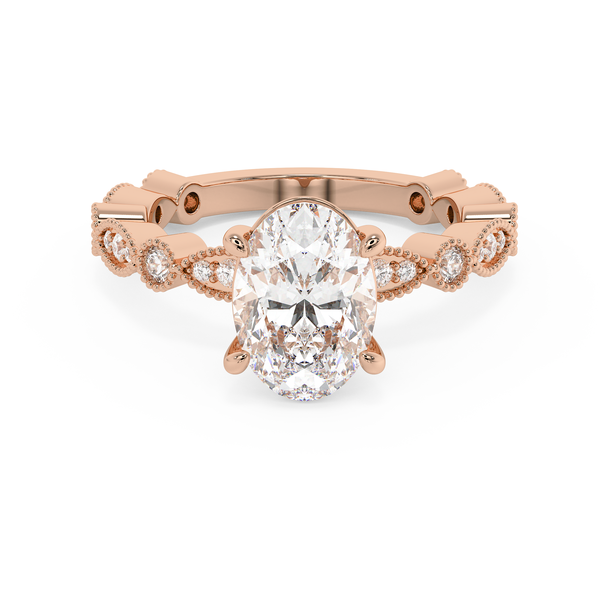 Oval Milgrain Pave Lab Grown Diamond Engagement Ring