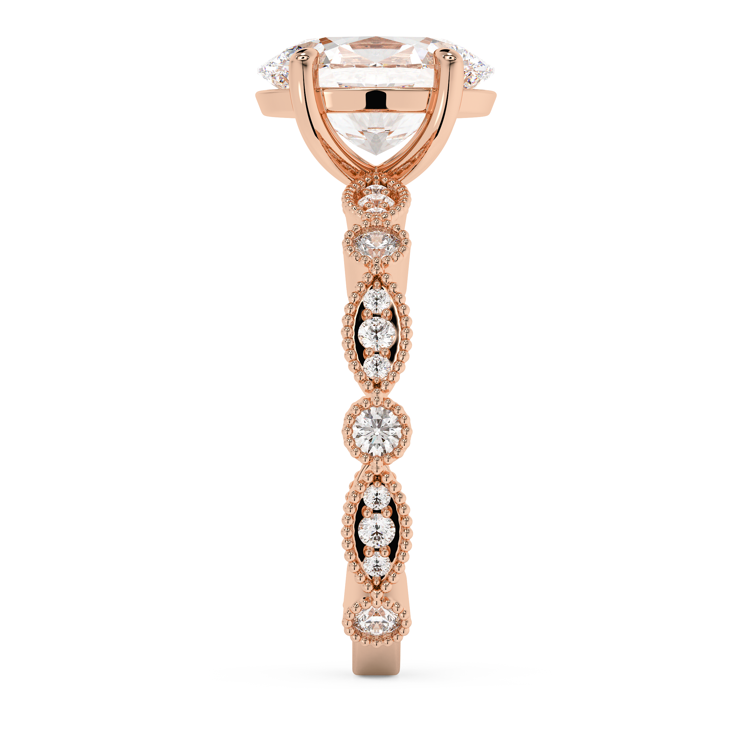 Oval Milgrain Pave Lab Grown Diamond Engagement Ring