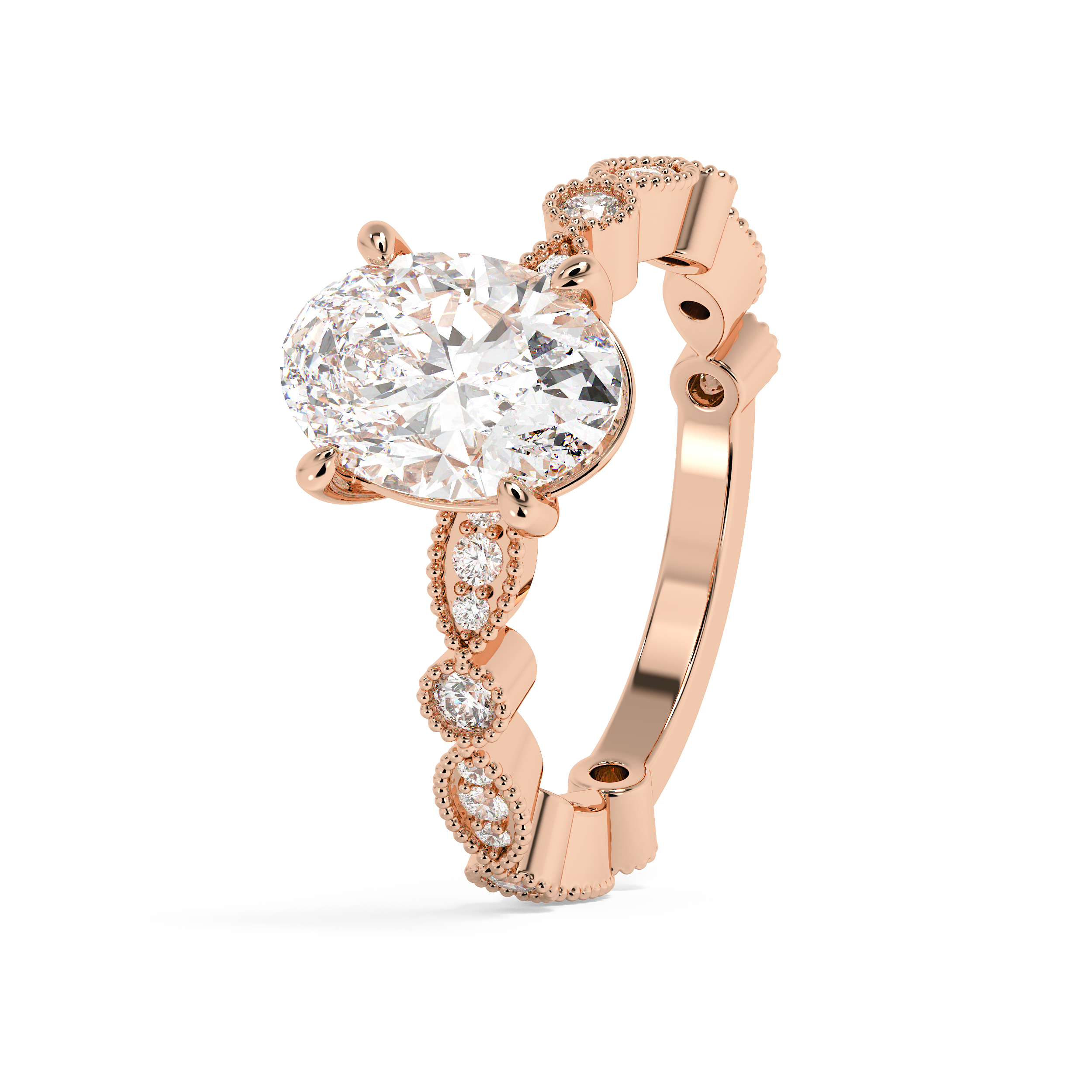 Oval Milgrain Pave Lab Grown Diamond Engagement Ring