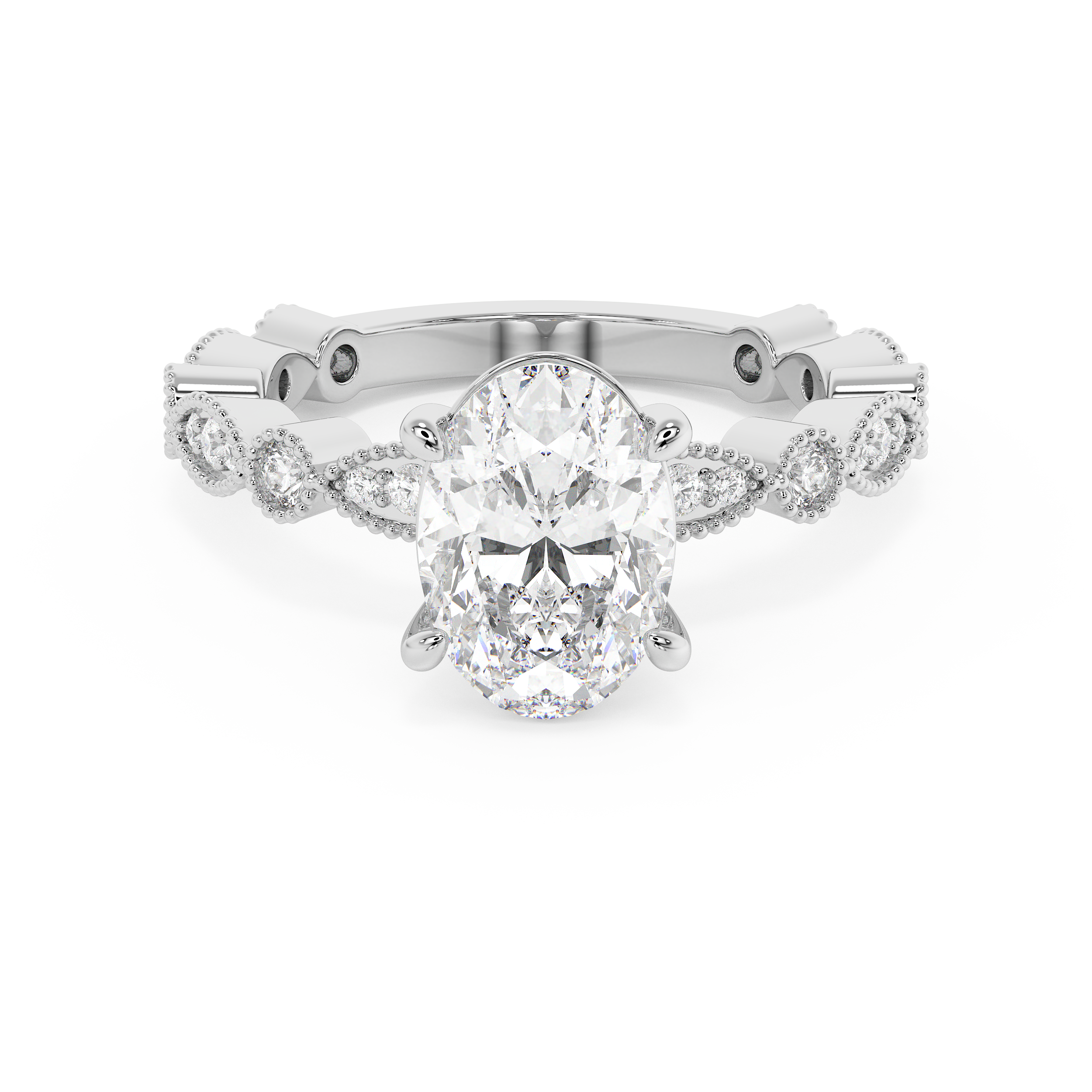 Oval Milgrain Pave Lab Grown Diamond Engagement Ring