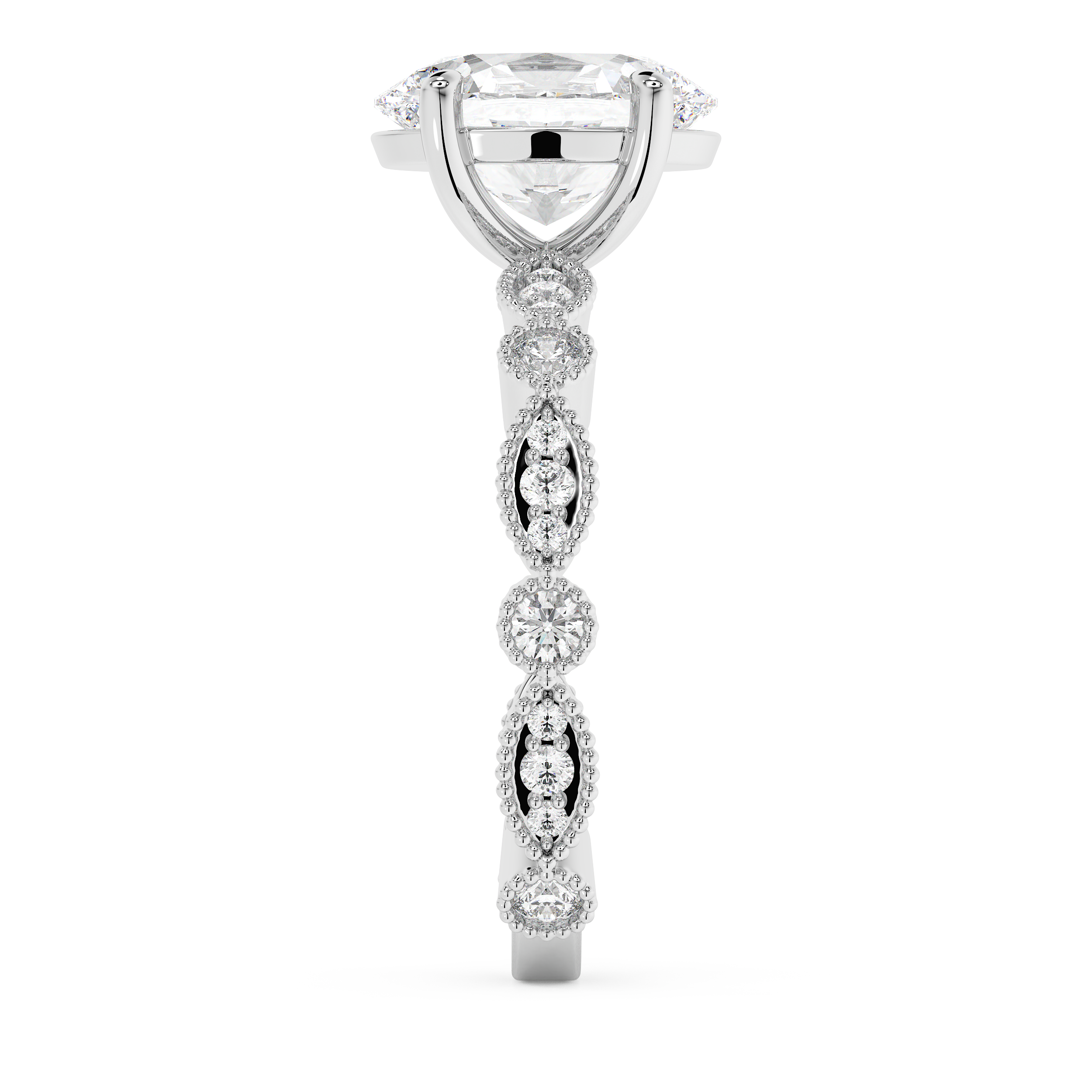 Oval Milgrain Pave Lab Grown Diamond Engagement Ring
