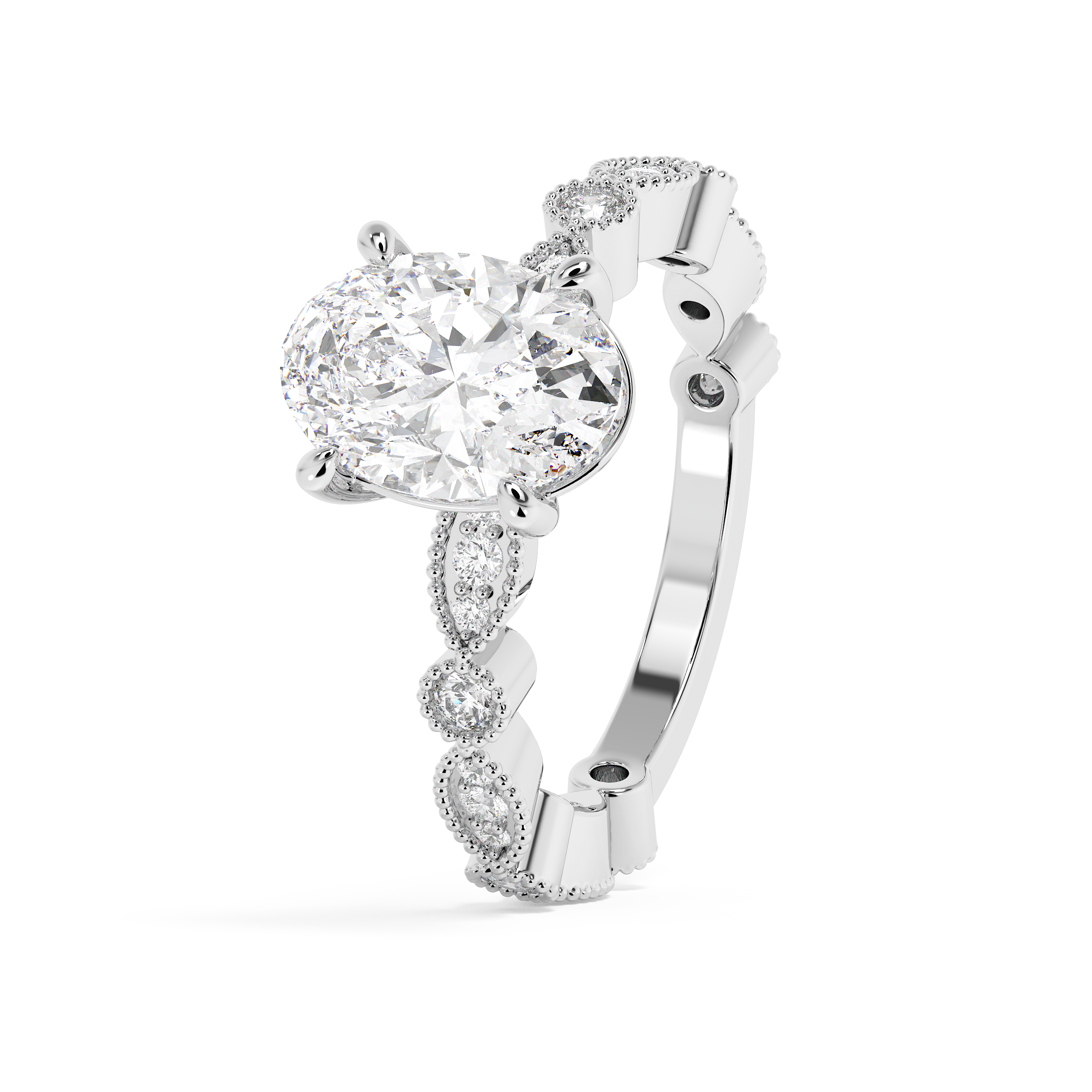 Oval Milgrain Pave Lab Grown Diamond Engagement Ring