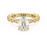 Pear Milgrain Pave Lab Grown Diamond Engagement Ring