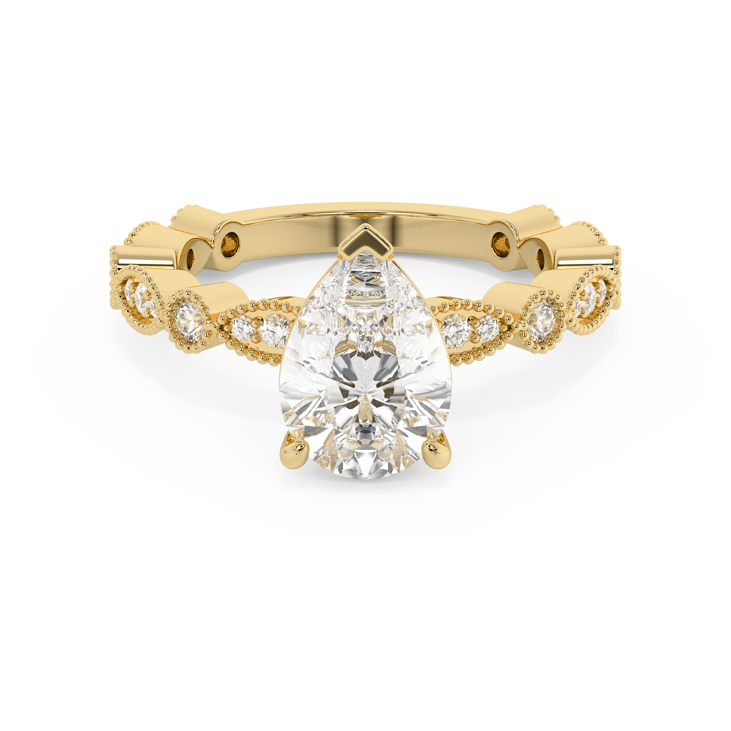 Pear Milgrain Pave Lab Grown Diamond Engagement Ring