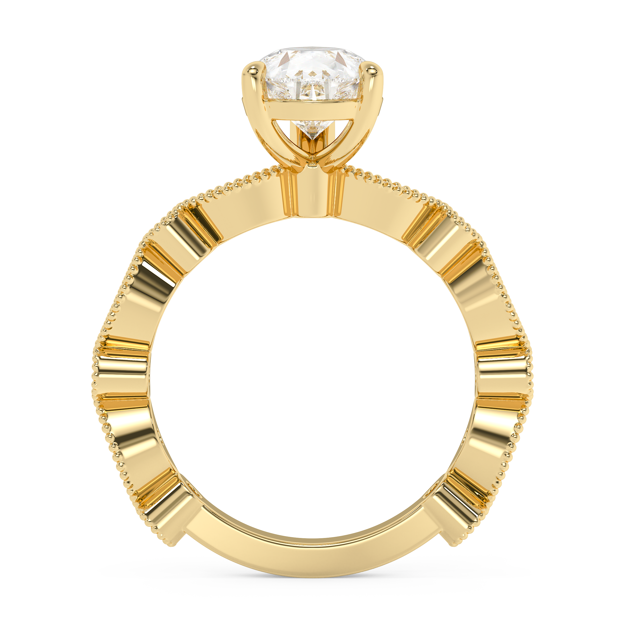 Pear Milgrain Pave Lab Grown Diamond Engagement Ring