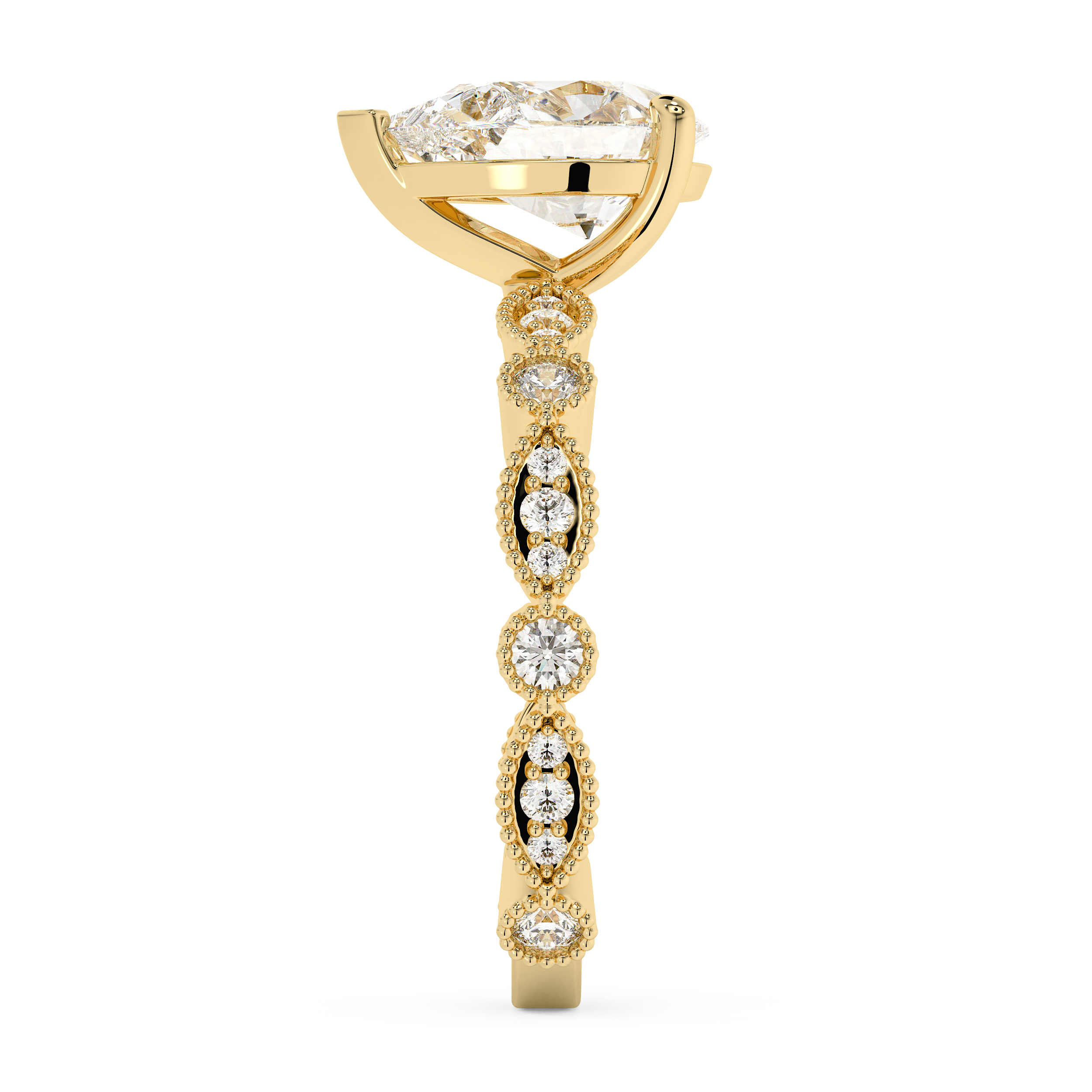 Pear Milgrain Pave Lab Grown Diamond Engagement Ring