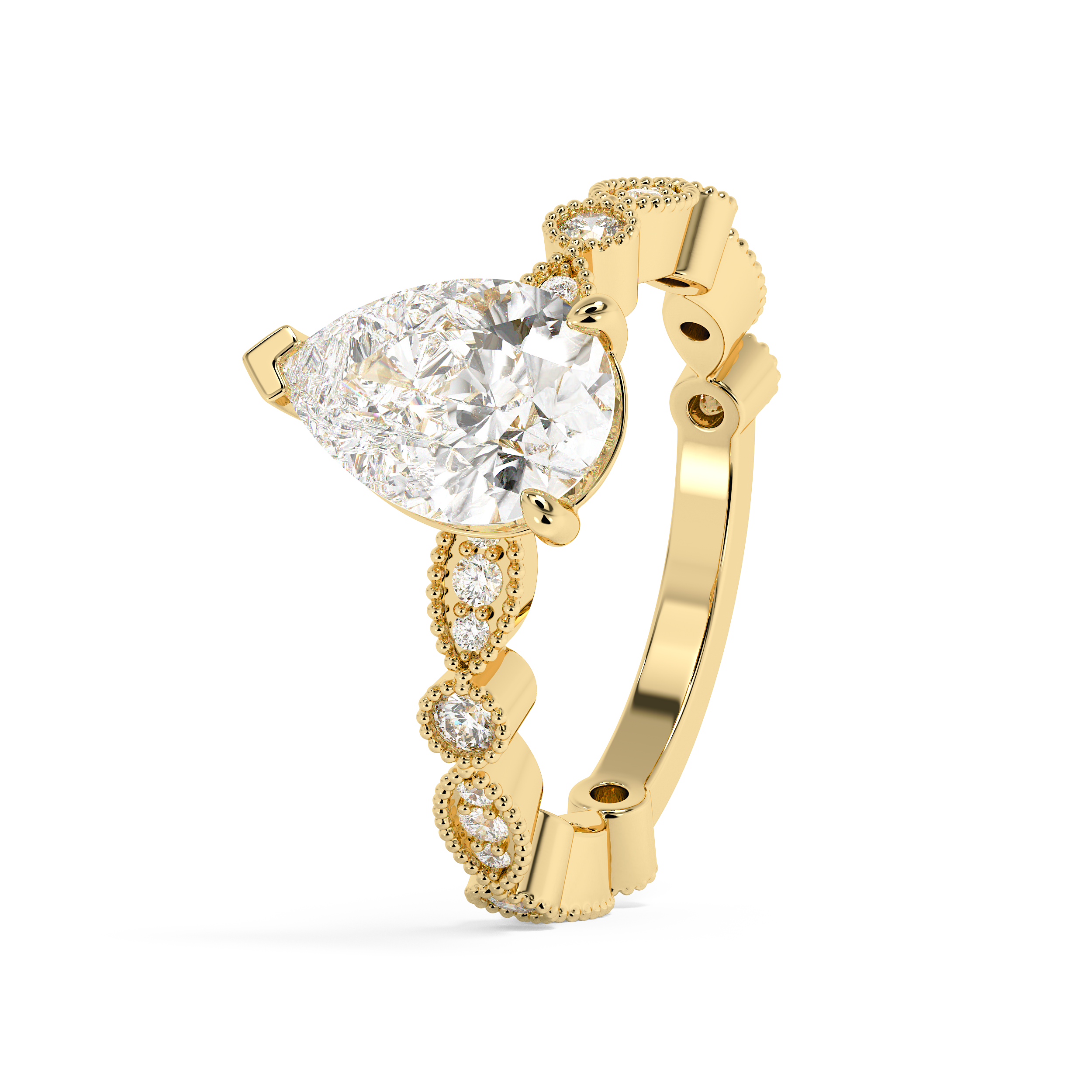 Pear Milgrain Pave Lab Grown Diamond Engagement Ring