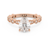 Pear Milgrain Pave Lab Grown Diamond Engagement Ring