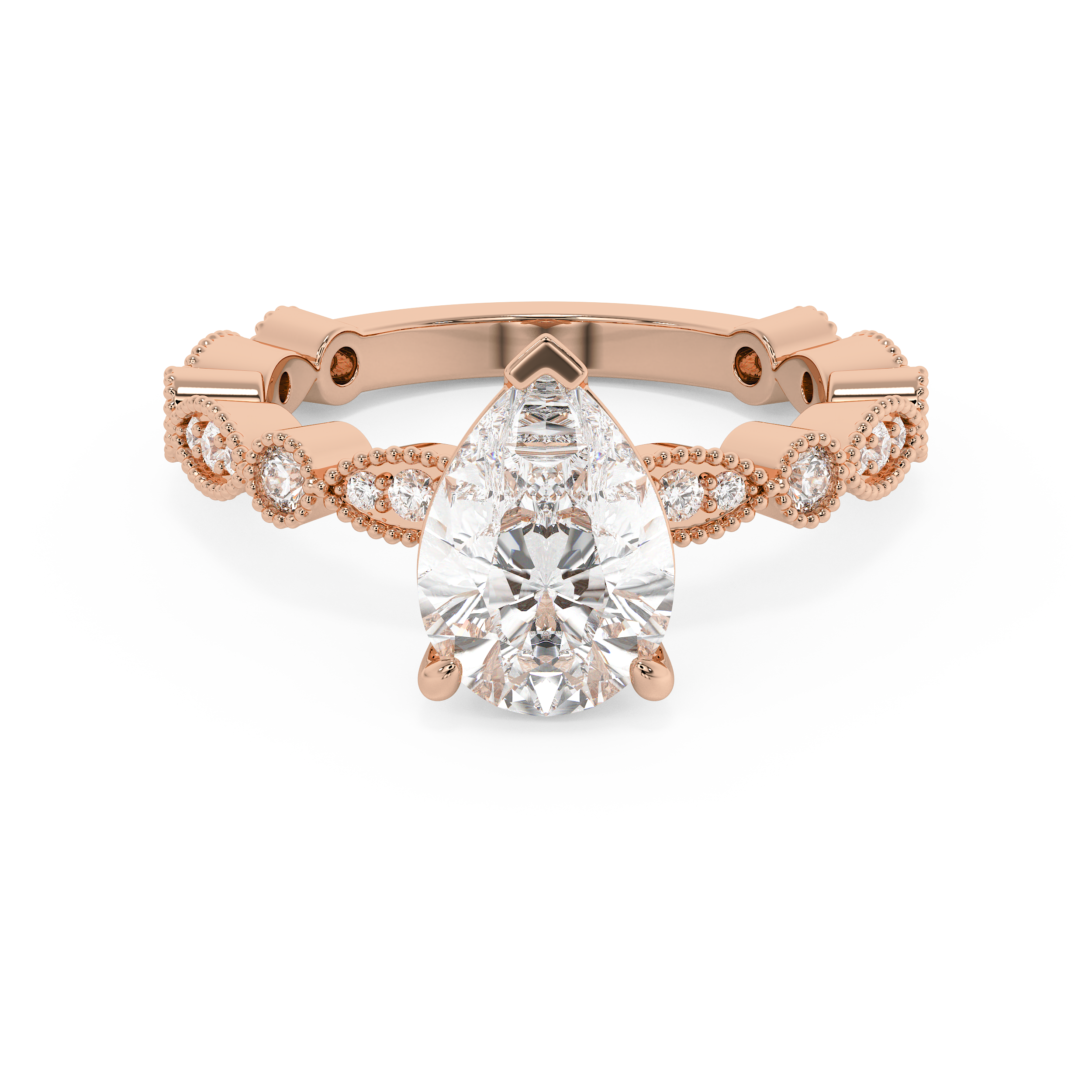 Pear Milgrain Pave Lab Grown Diamond Engagement Ring
