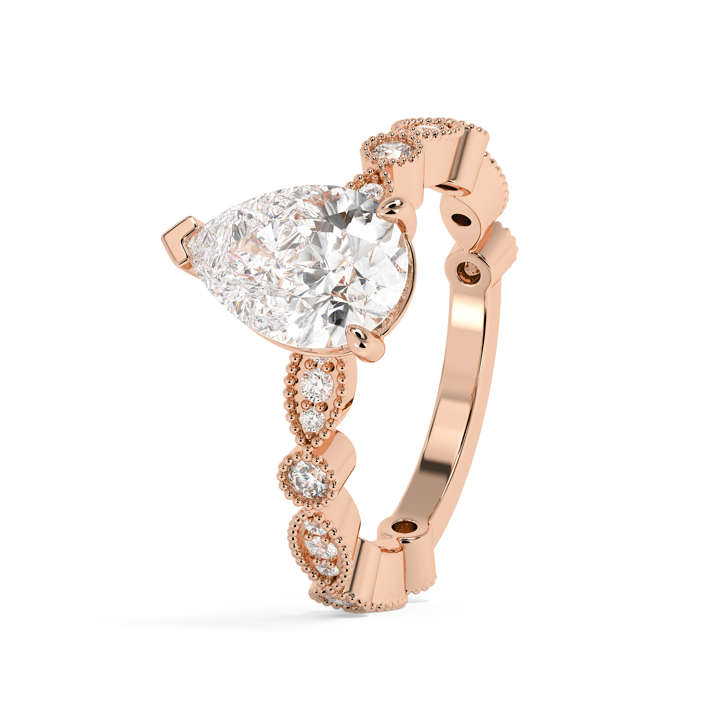 Pear Milgrain Pave Lab Grown Diamond Engagement Ring