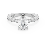 Pear Milgrain Pave Lab Grown Diamond Engagement Ring