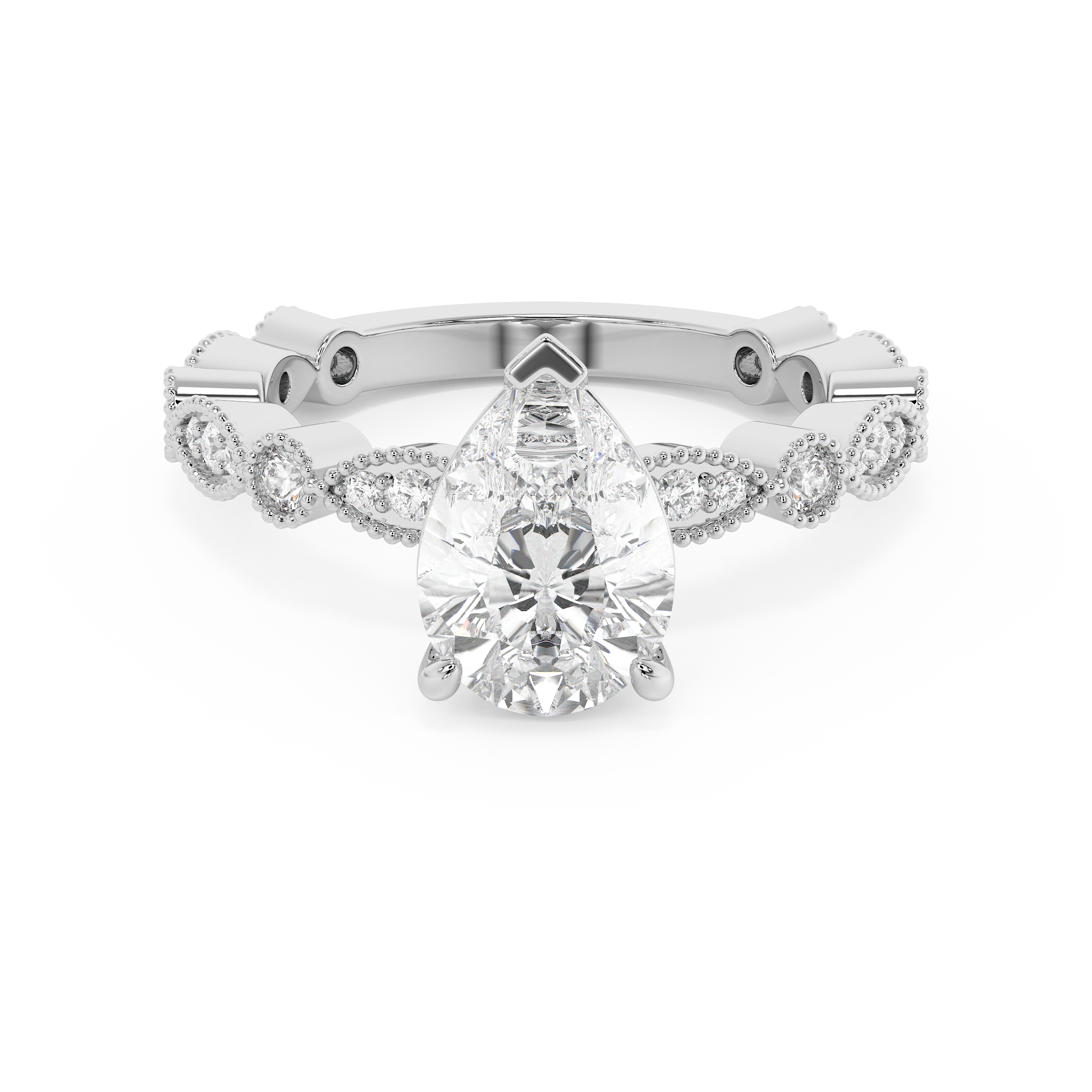 Pear Milgrain Pave Lab Grown Diamond Engagement Ring