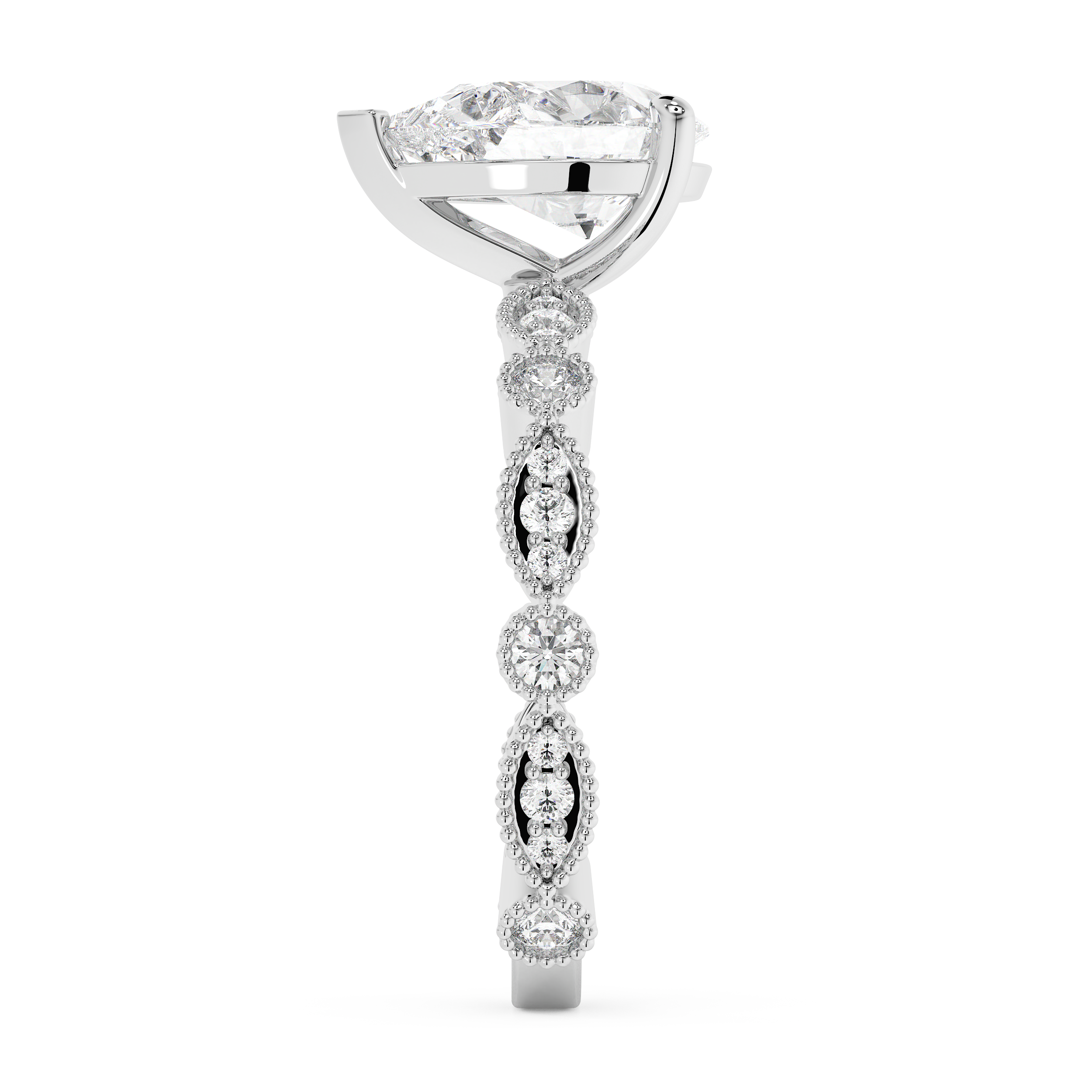 Pear Milgrain Pave Lab Grown Diamond Engagement Ring