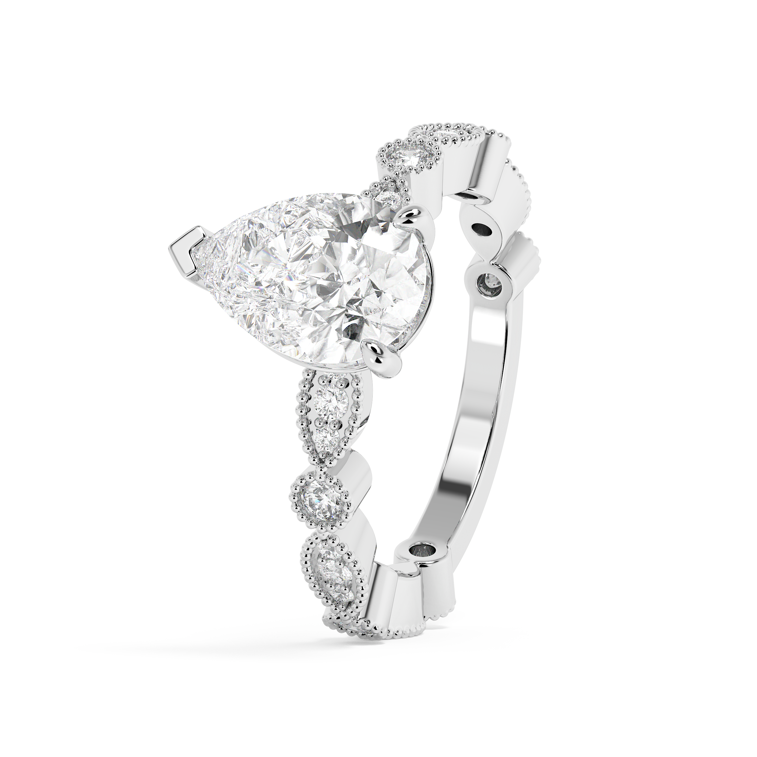 Pear Milgrain Pave Lab Grown Diamond Engagement Ring