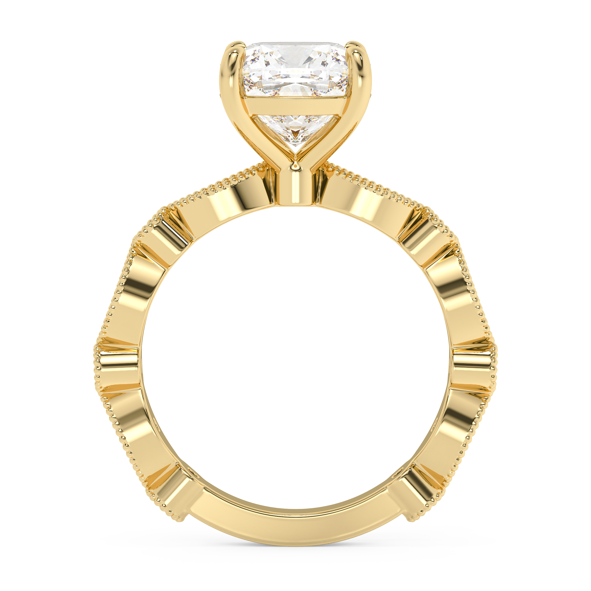 Cushion Milgrain Pave Lab Grown Diamond Engagement Ring