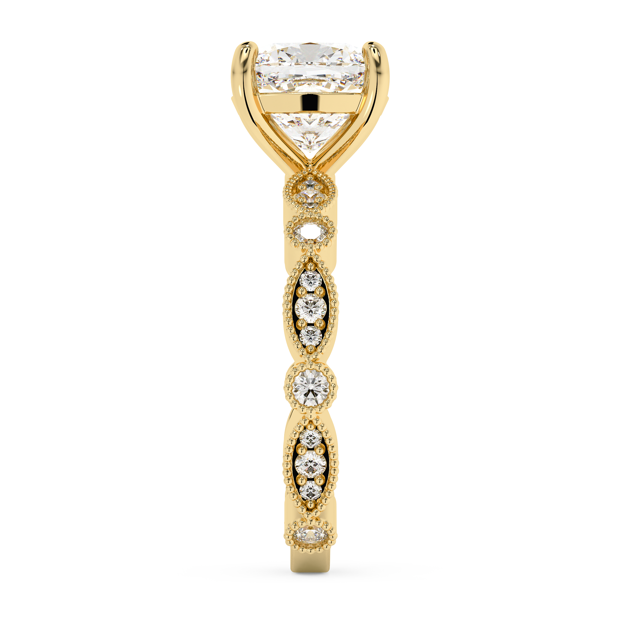 Cushion Milgrain Pave Lab Grown Diamond Engagement Ring