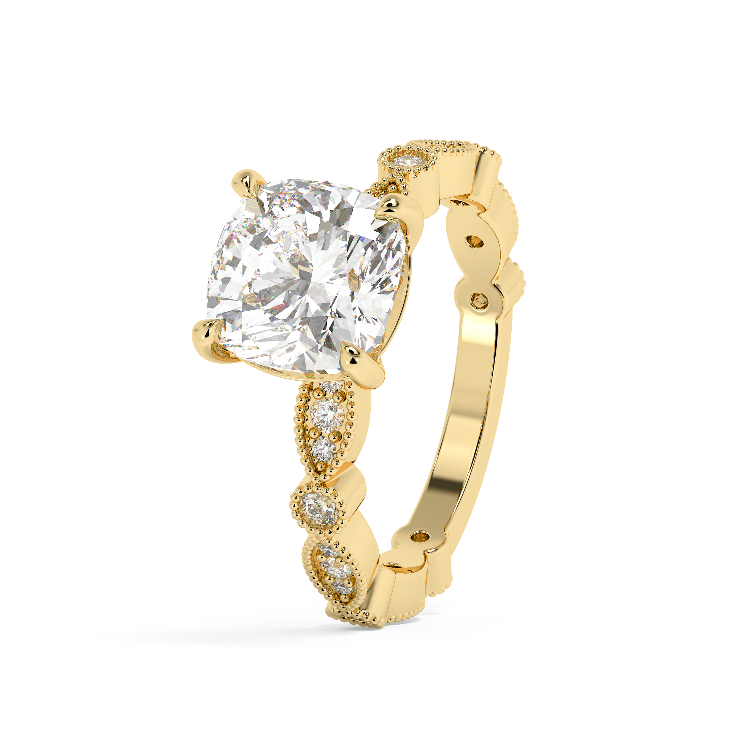 Cushion Milgrain Pave Lab Grown Diamond Engagement Ring