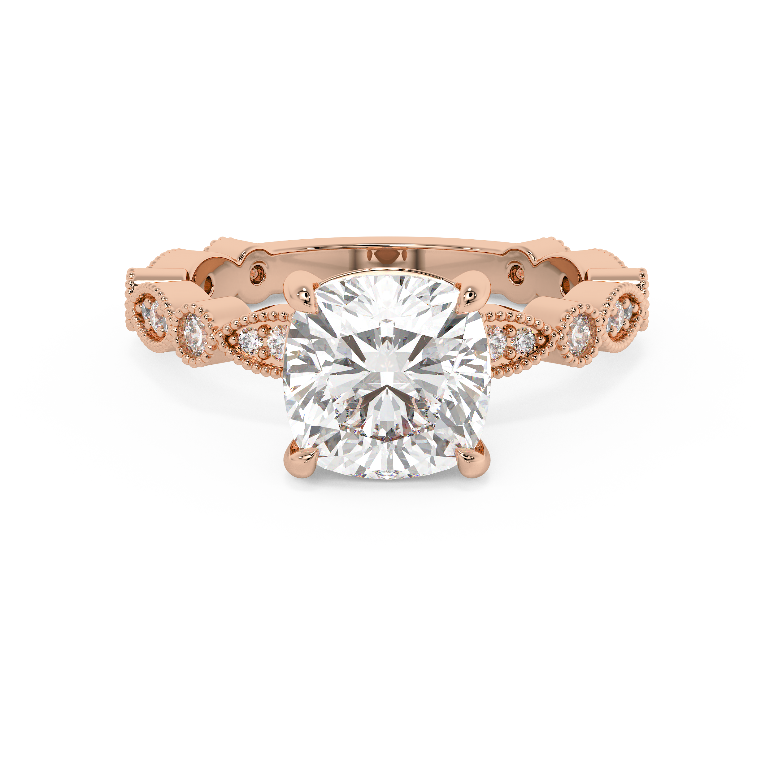 Cushion Milgrain Pave Lab Grown Diamond Engagement Ring