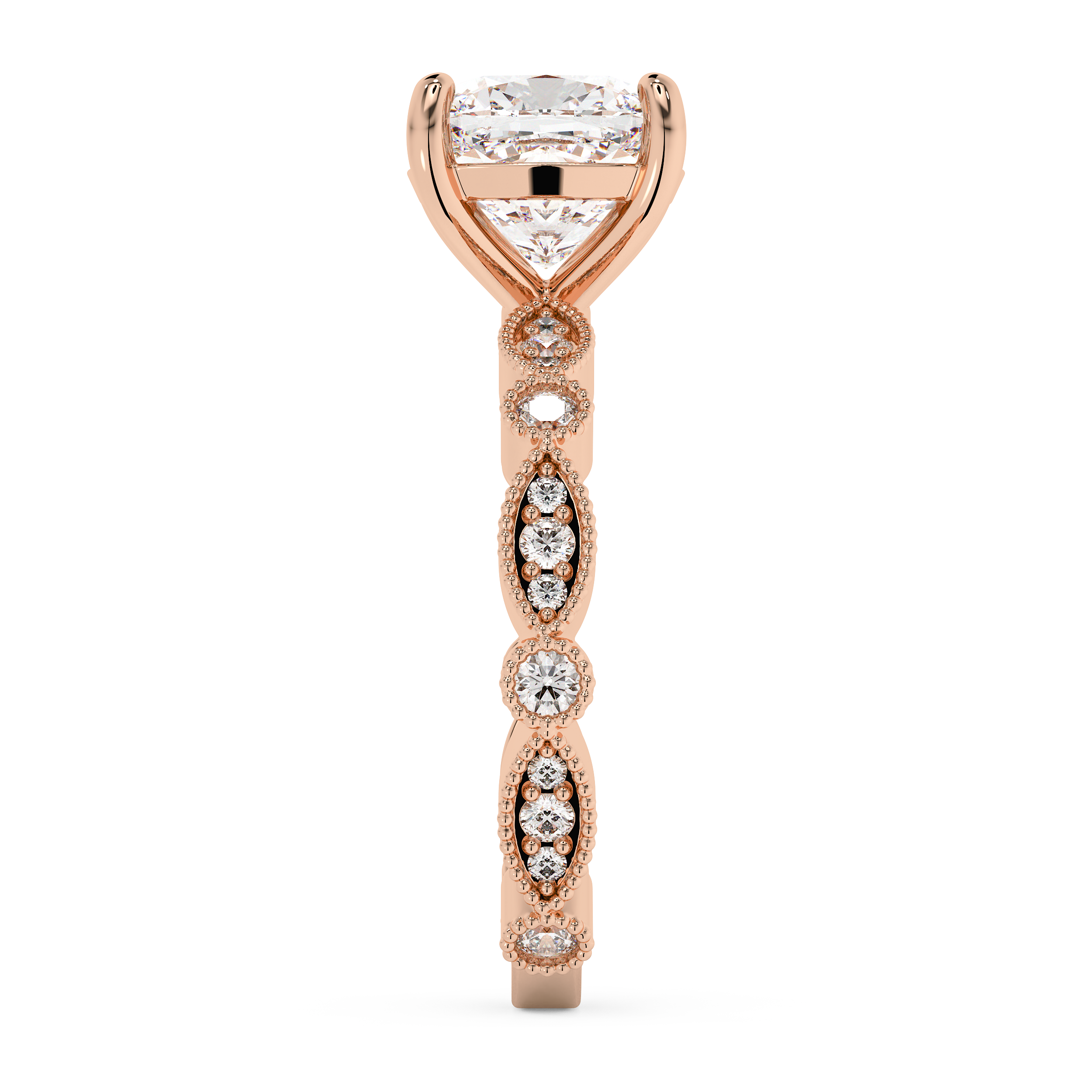 Cushion Milgrain Pave Lab Grown Diamond Engagement Ring