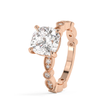 Cushion Milgrain Pave Lab Grown Diamond Engagement Ring