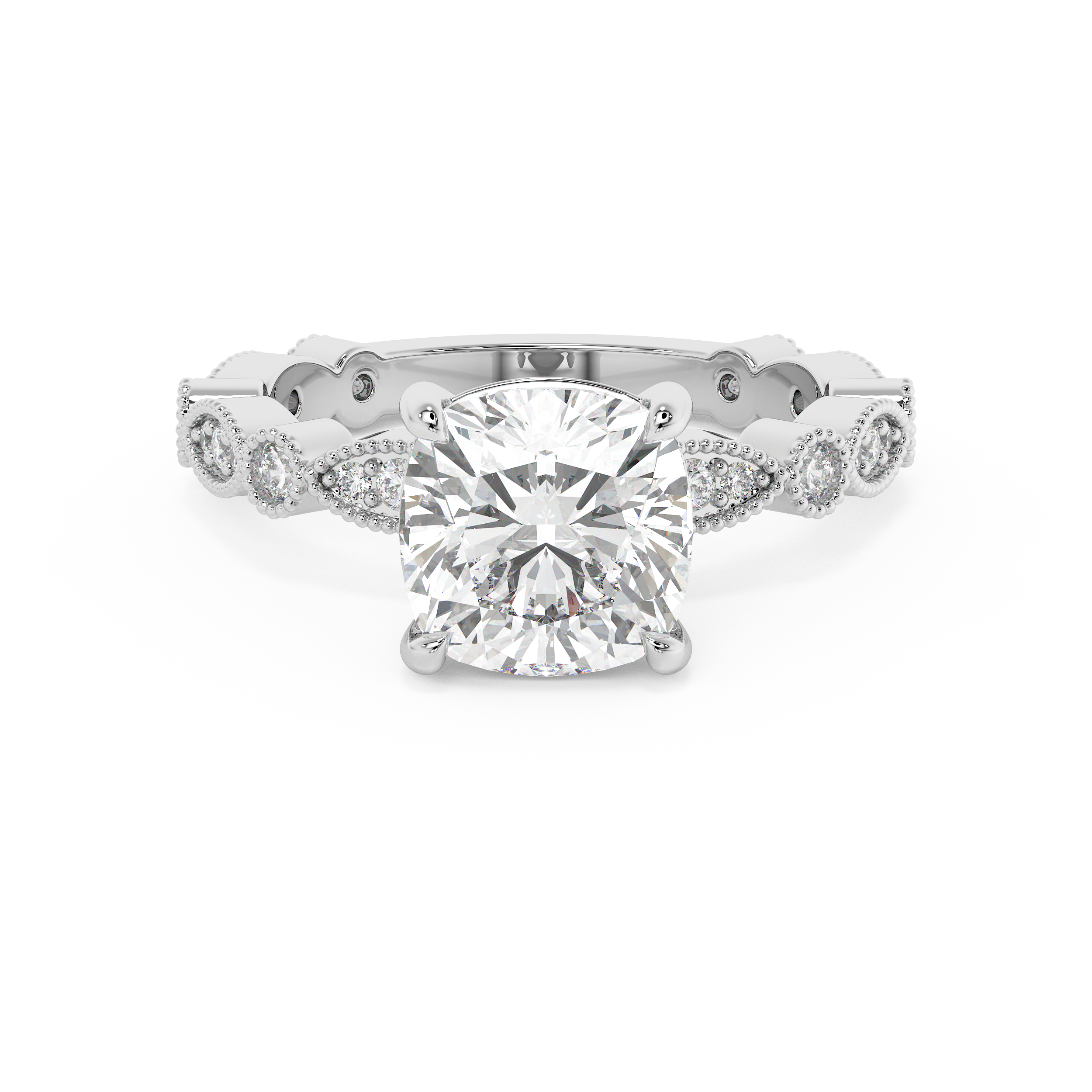 Cushion Milgrain Pave Lab Grown Diamond Engagement Ring