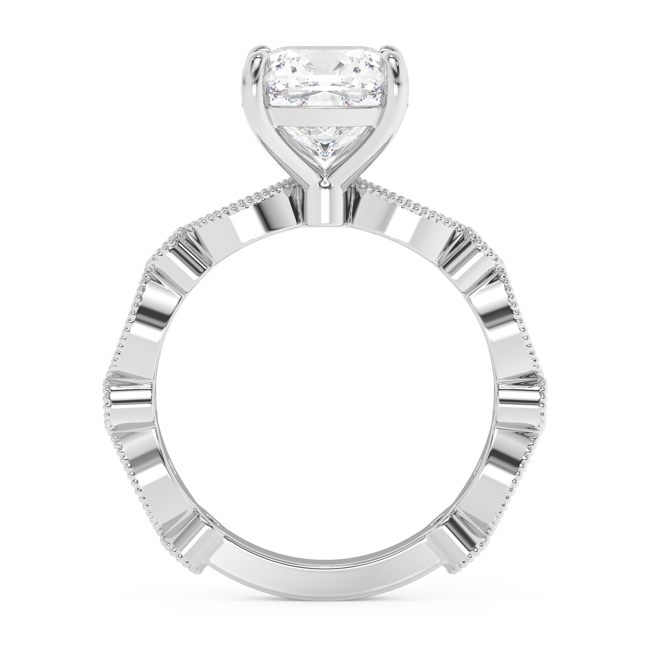 Cushion Milgrain Pave Lab Grown Diamond Engagement Ring