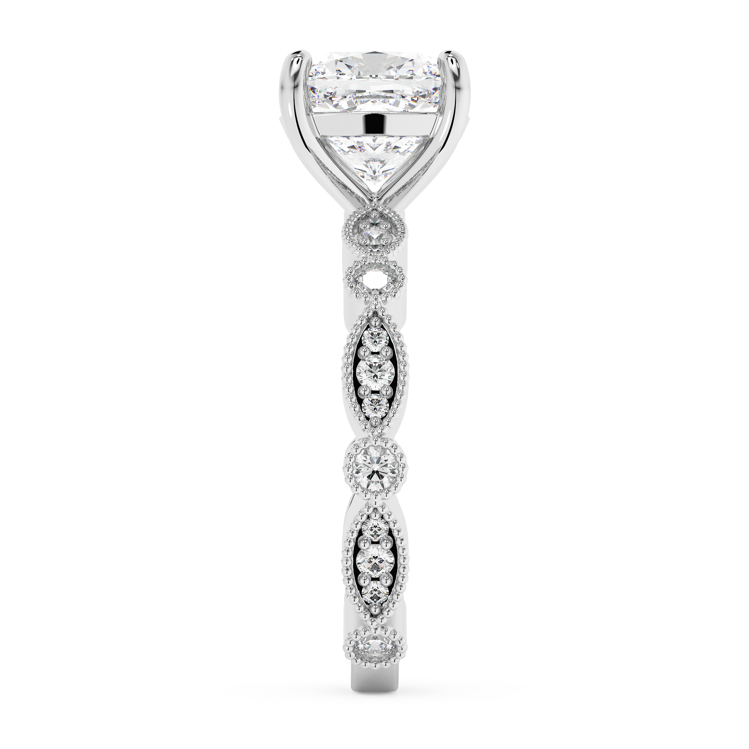Cushion Milgrain Pave Lab Grown Diamond Engagement Ring