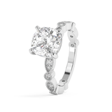 Cushion Milgrain Pave Lab Grown Diamond Engagement Ring