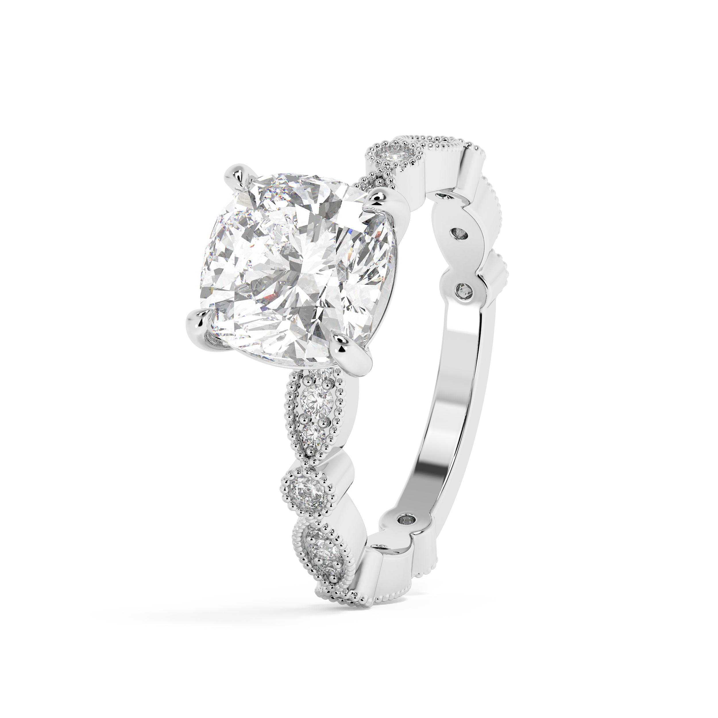 Cushion Milgrain Pave Lab Grown Diamond Engagement Ring