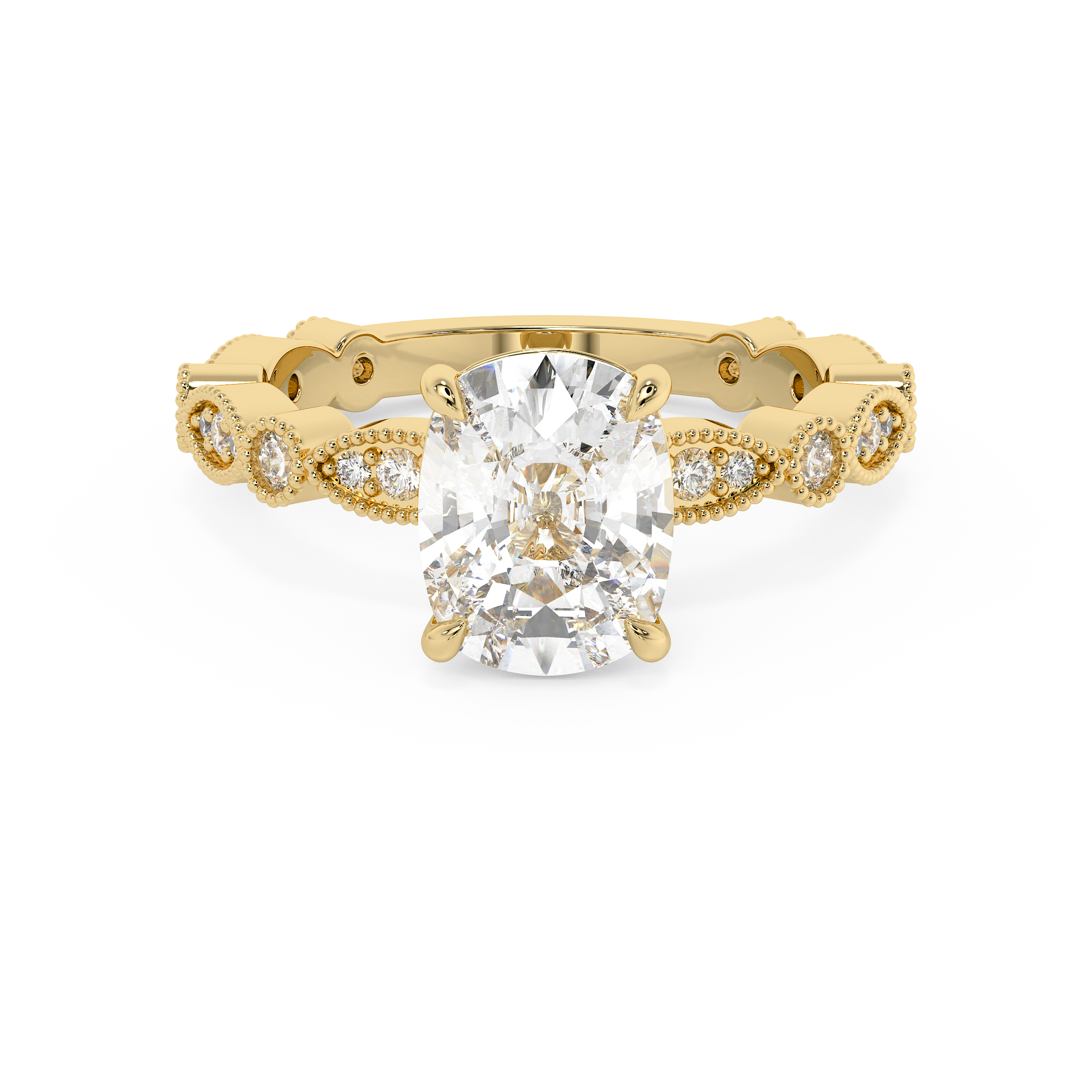 Elongated Cushion Milgrain Pave Lab Grown Diamond Engagement Ring