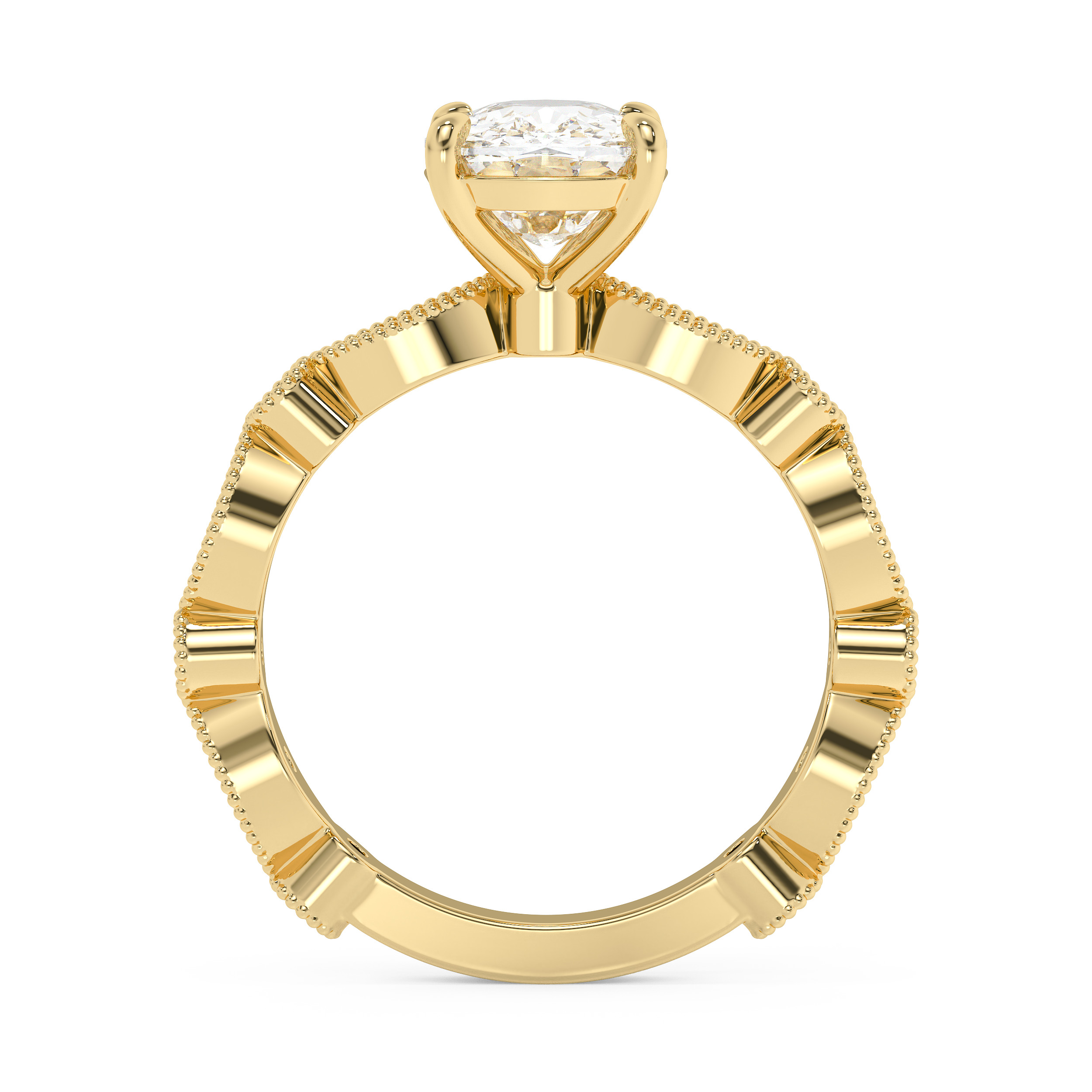 Elongated Cushion Milgrain Pave Lab Grown Diamond Engagement Ring