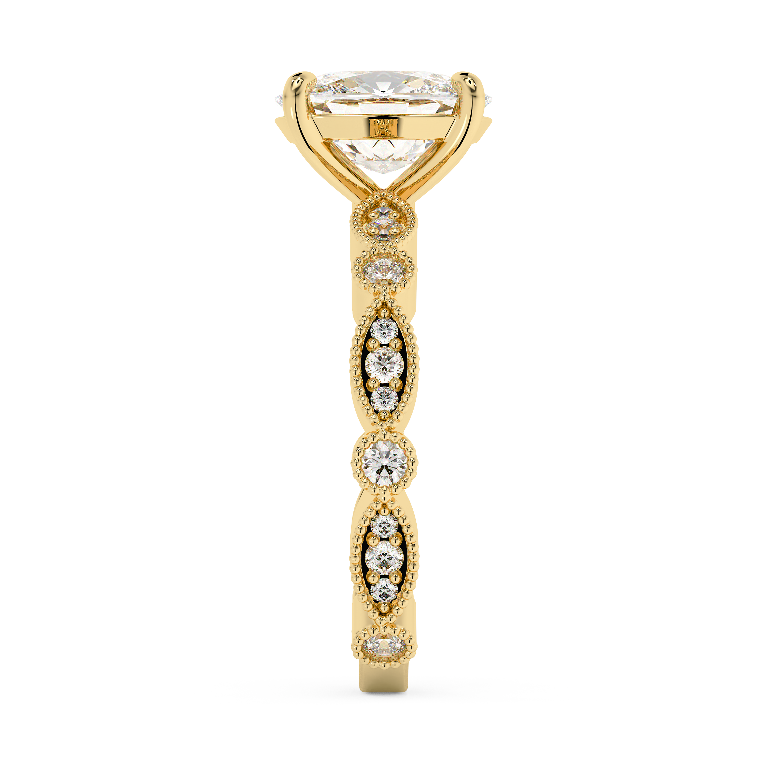 Elongated Cushion Milgrain Pave Lab Grown Diamond Engagement Ring