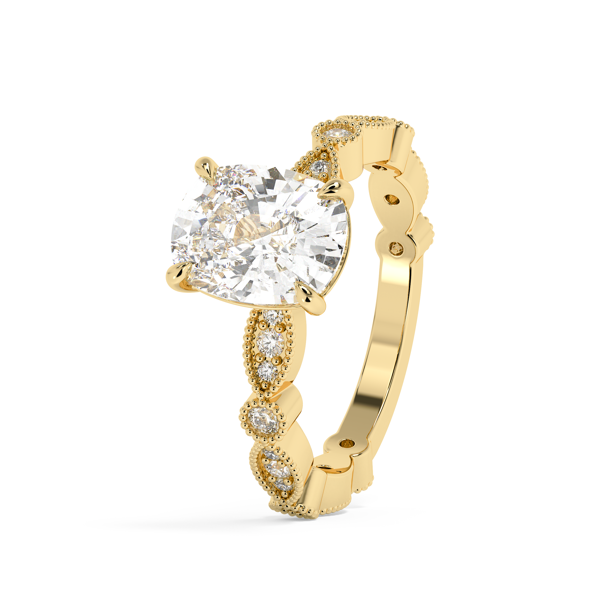 Elongated Cushion Milgrain Pave Lab Grown Diamond Engagement Ring